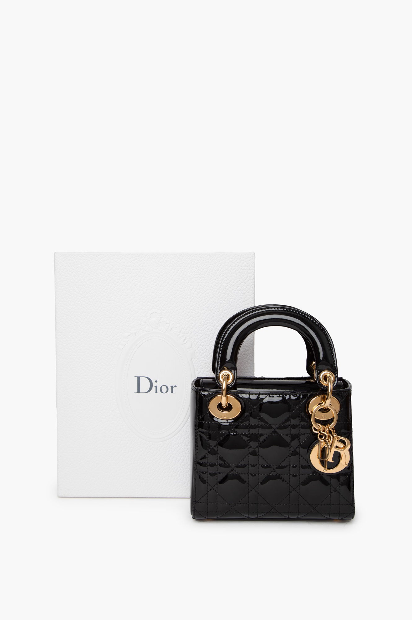 Christian Dior Black Lady Dior Mini Patent Bag