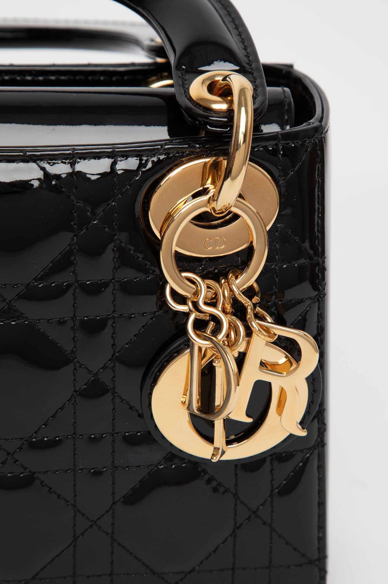 Christian Dior Black Lady Dior Mini Patent Bag