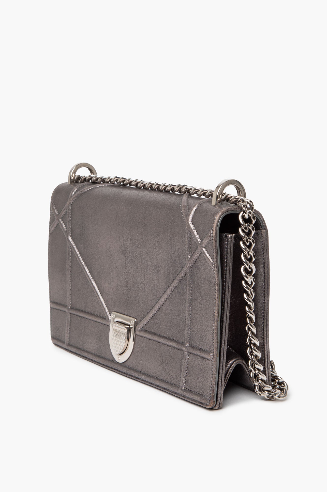 Christian Dior Distressed Silver Calfskin Medium Diorama