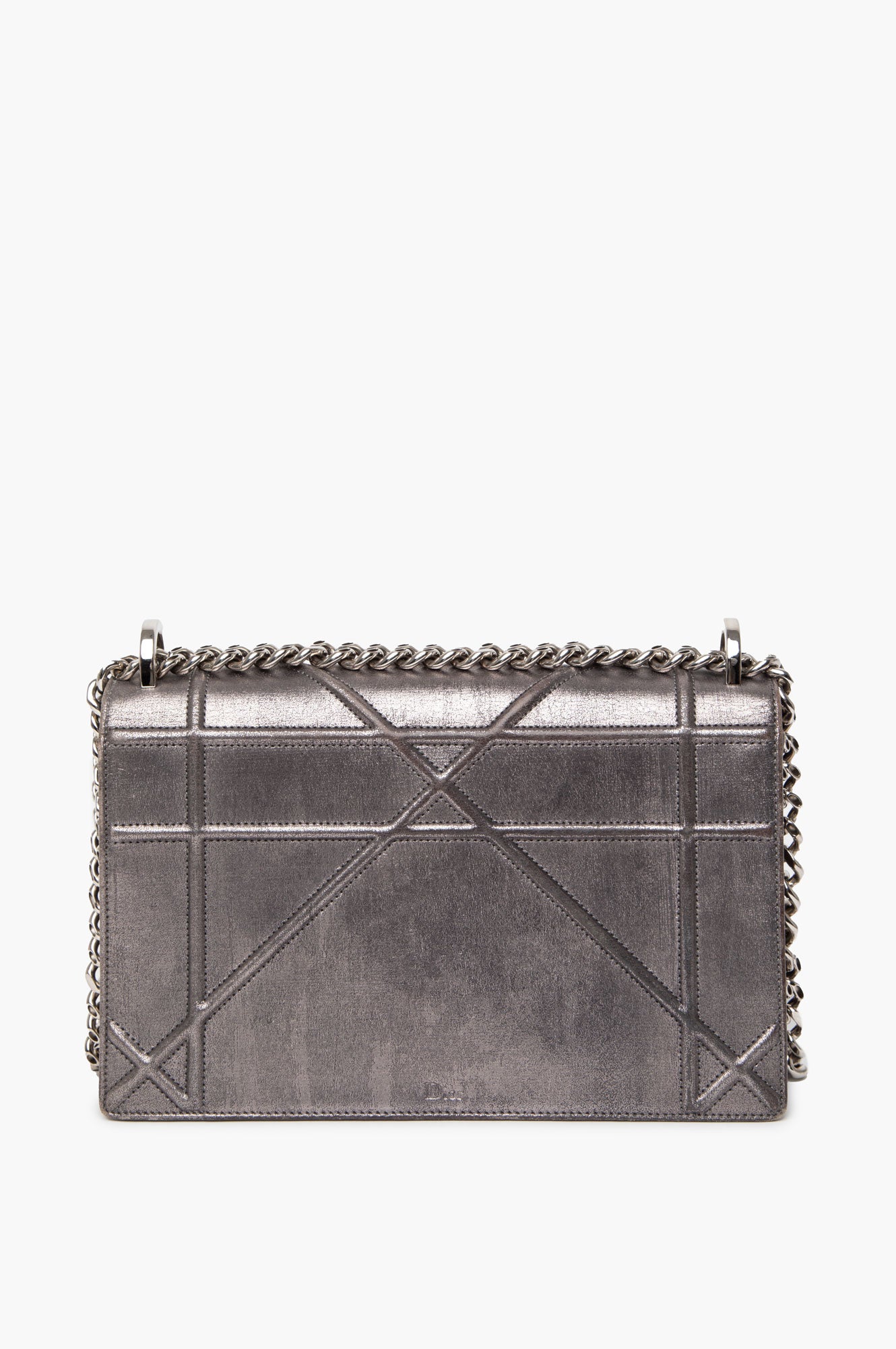 Christian Dior Distressed Silver Calfskin Medium Diorama