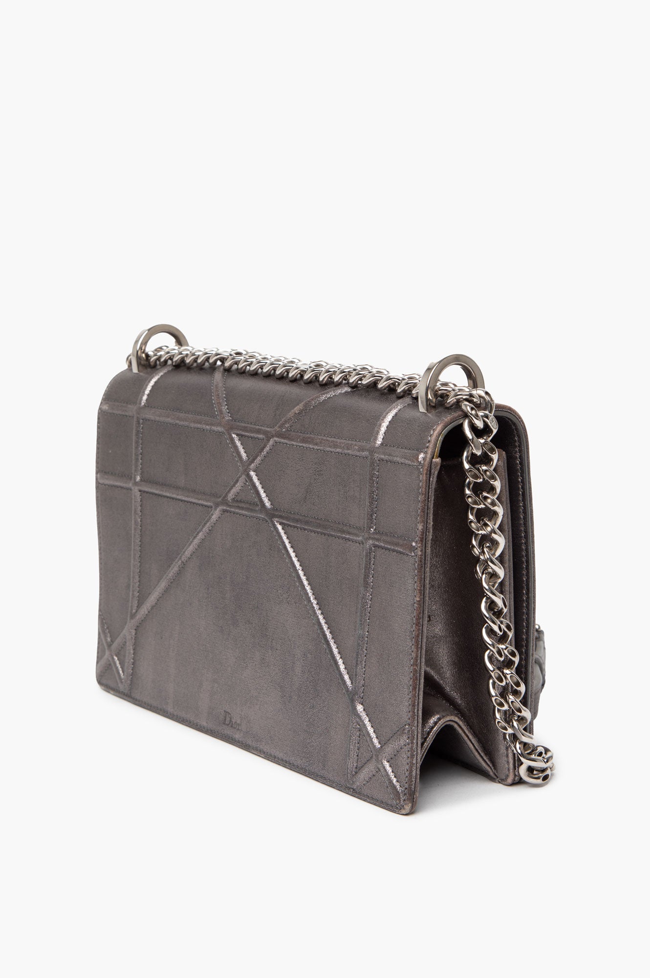 Christian Dior Distressed Silver Calfskin Medium Diorama