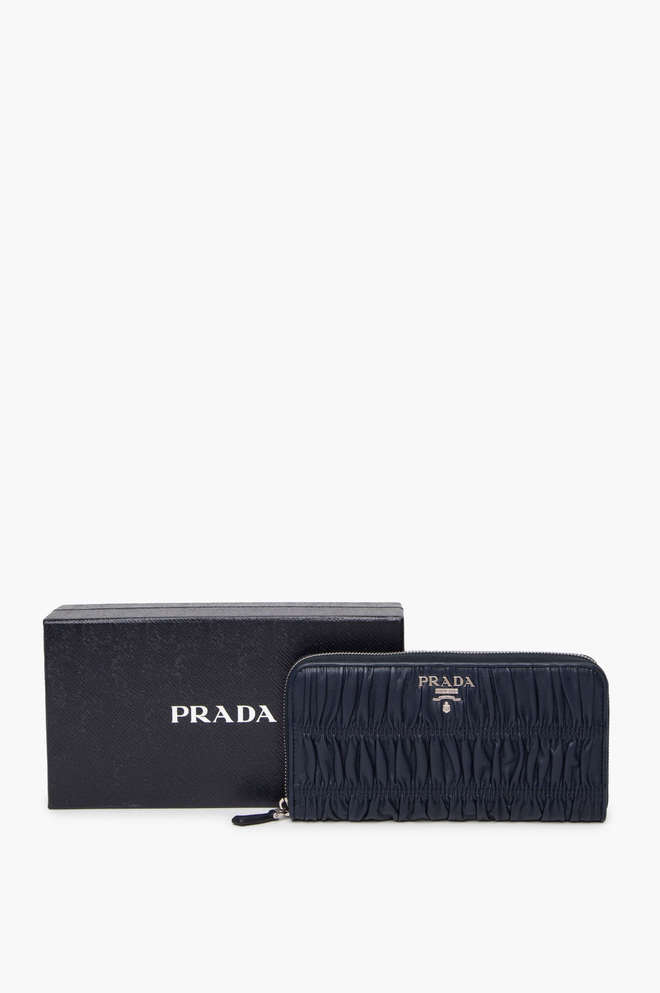 Prada Navy Blue Nappa Gaufre Zip-Around Wallet