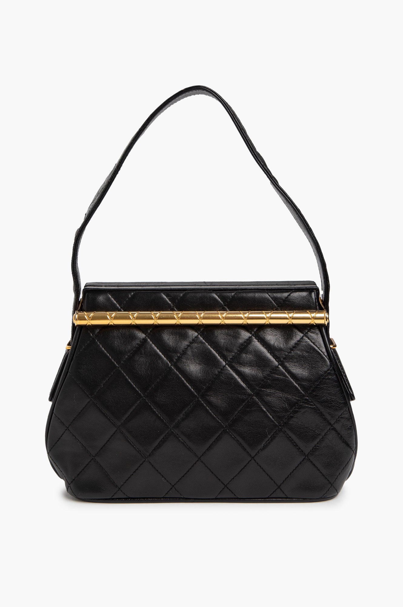 Chanel Vintage Black Lambskin Top Handle 24k Gold Frame Bag