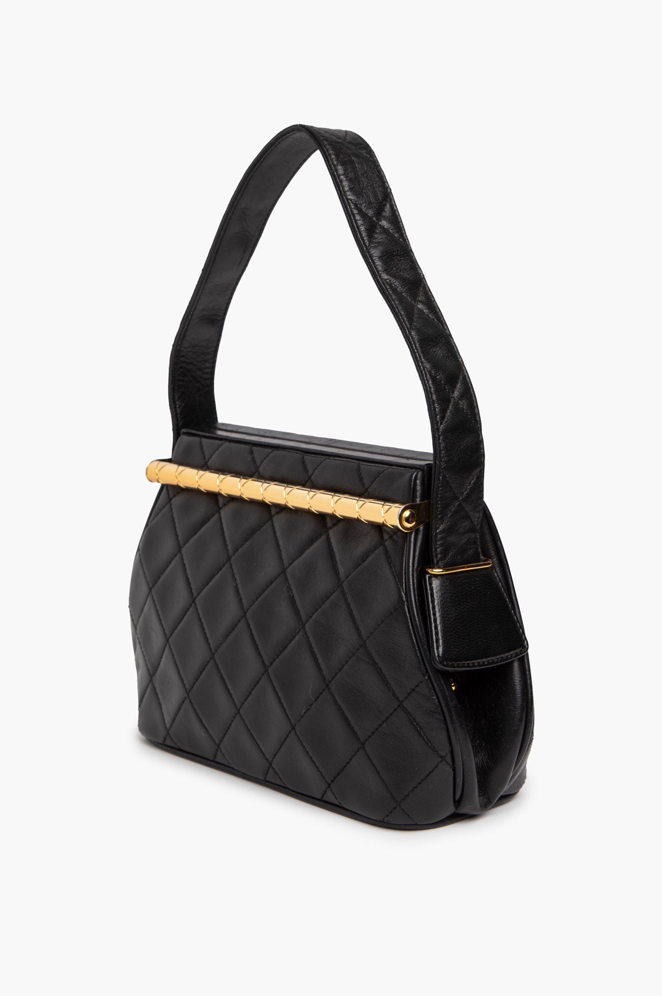 Chanel Vintage Black Lambskin Top Handle 24k Gold Frame Bag