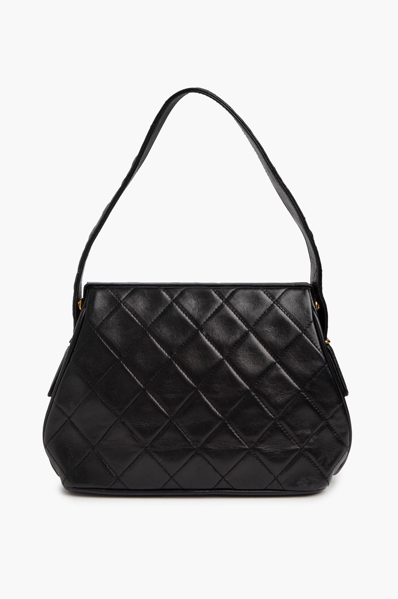 Chanel Vintage Black Lambskin Top Handle 24k Gold Frame Bag