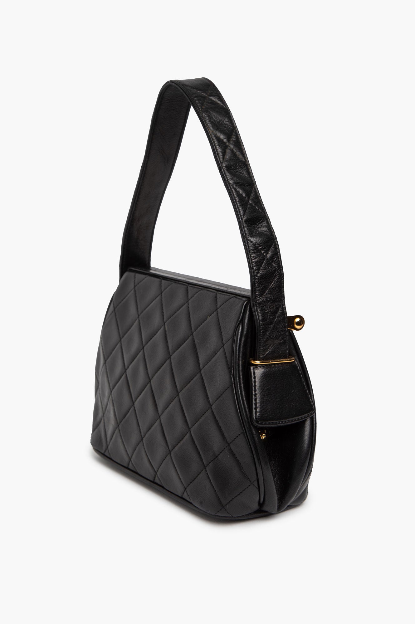 Chanel Vintage Black Lambskin Top Handle 24k Gold Frame Bag