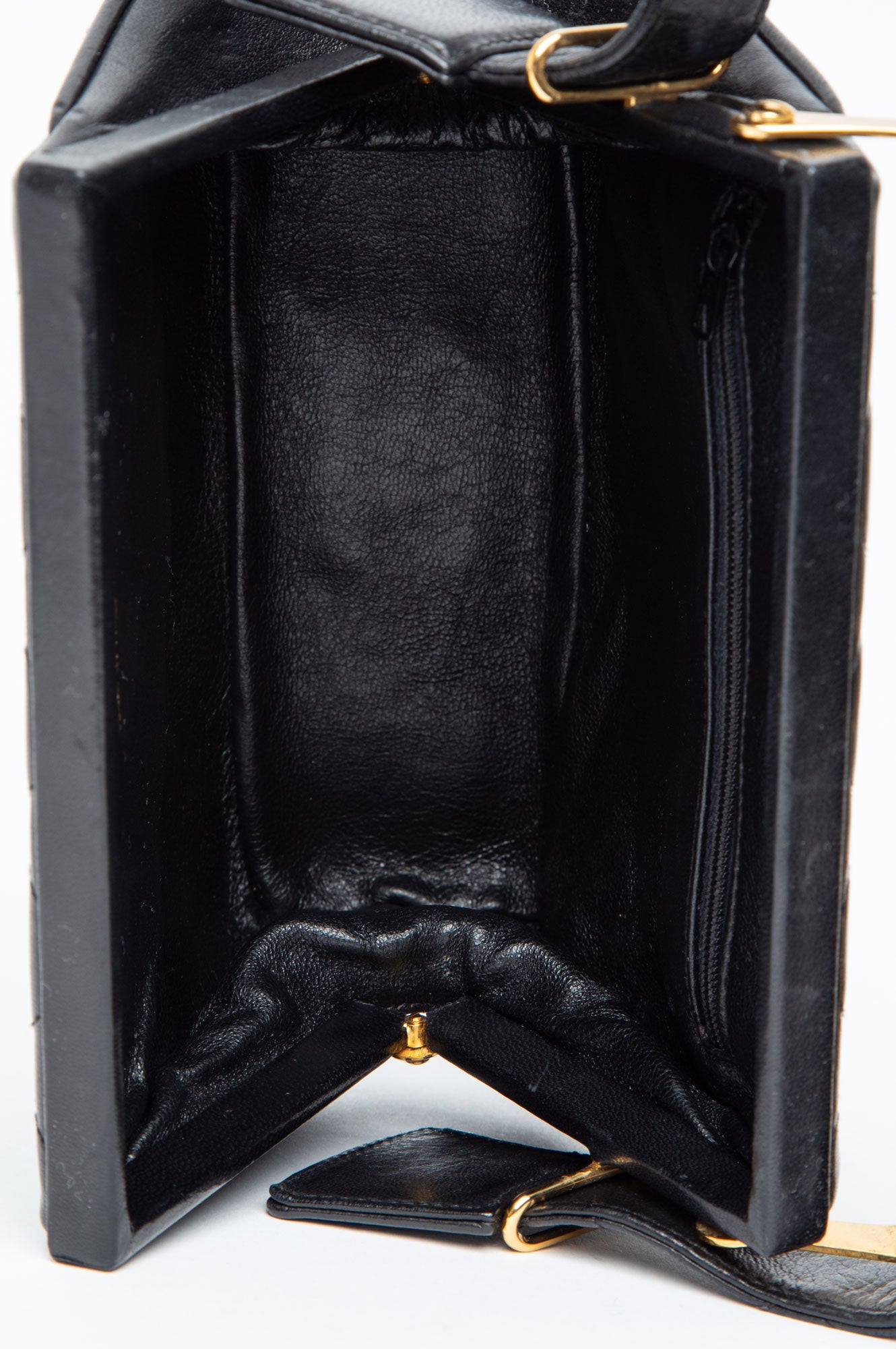 Chanel Vintage Black Lambskin Top Handle 24k Gold Frame Bag