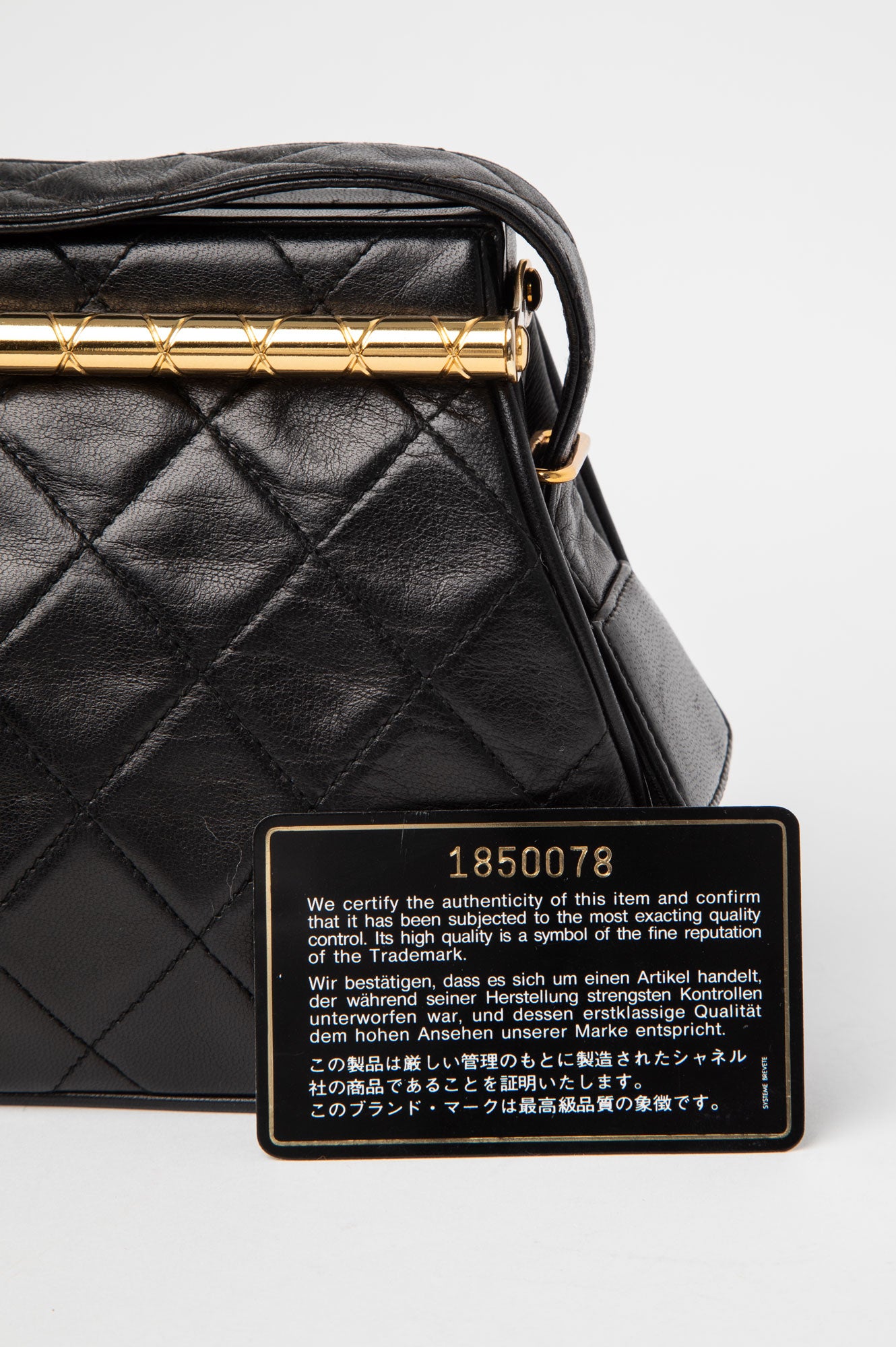 Chanel Vintage Black Lambskin Top Handle 24k Gold Frame Bag