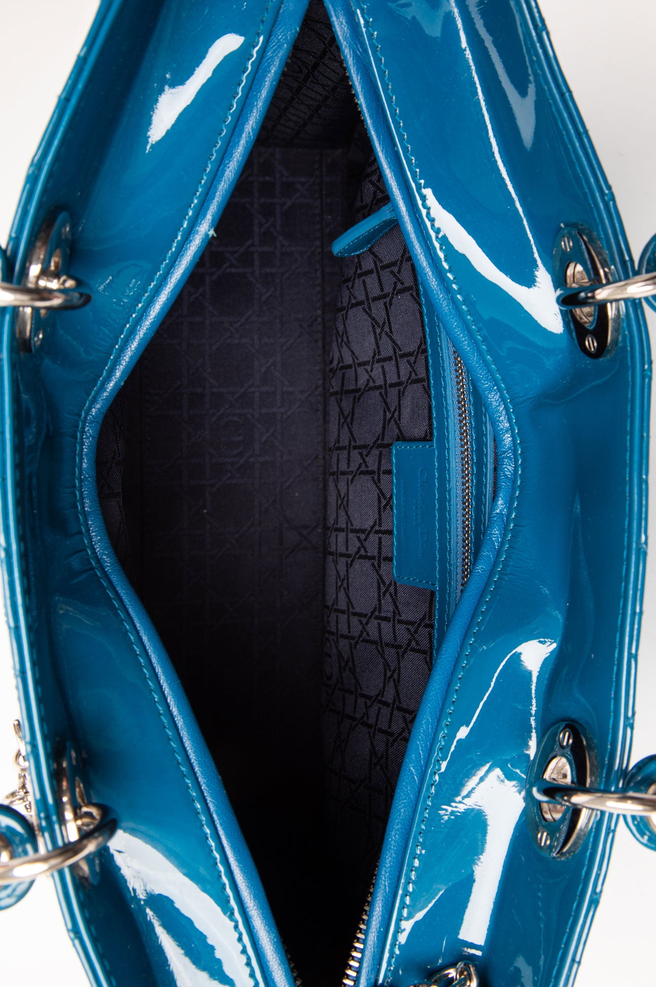 Christian Dior Large Blue Patent Cannage Lady Dior