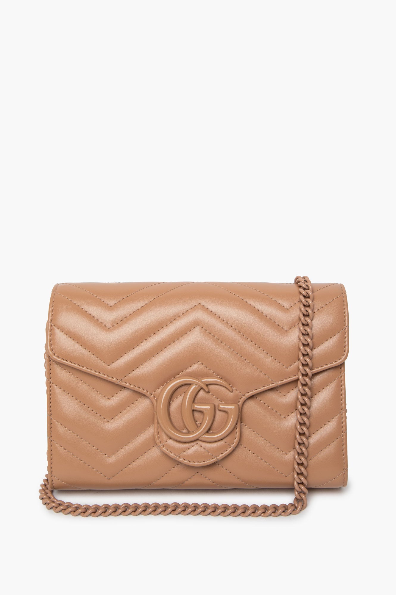Gucci GG Marmont Nude Matelassé Leather Wallet On Chain