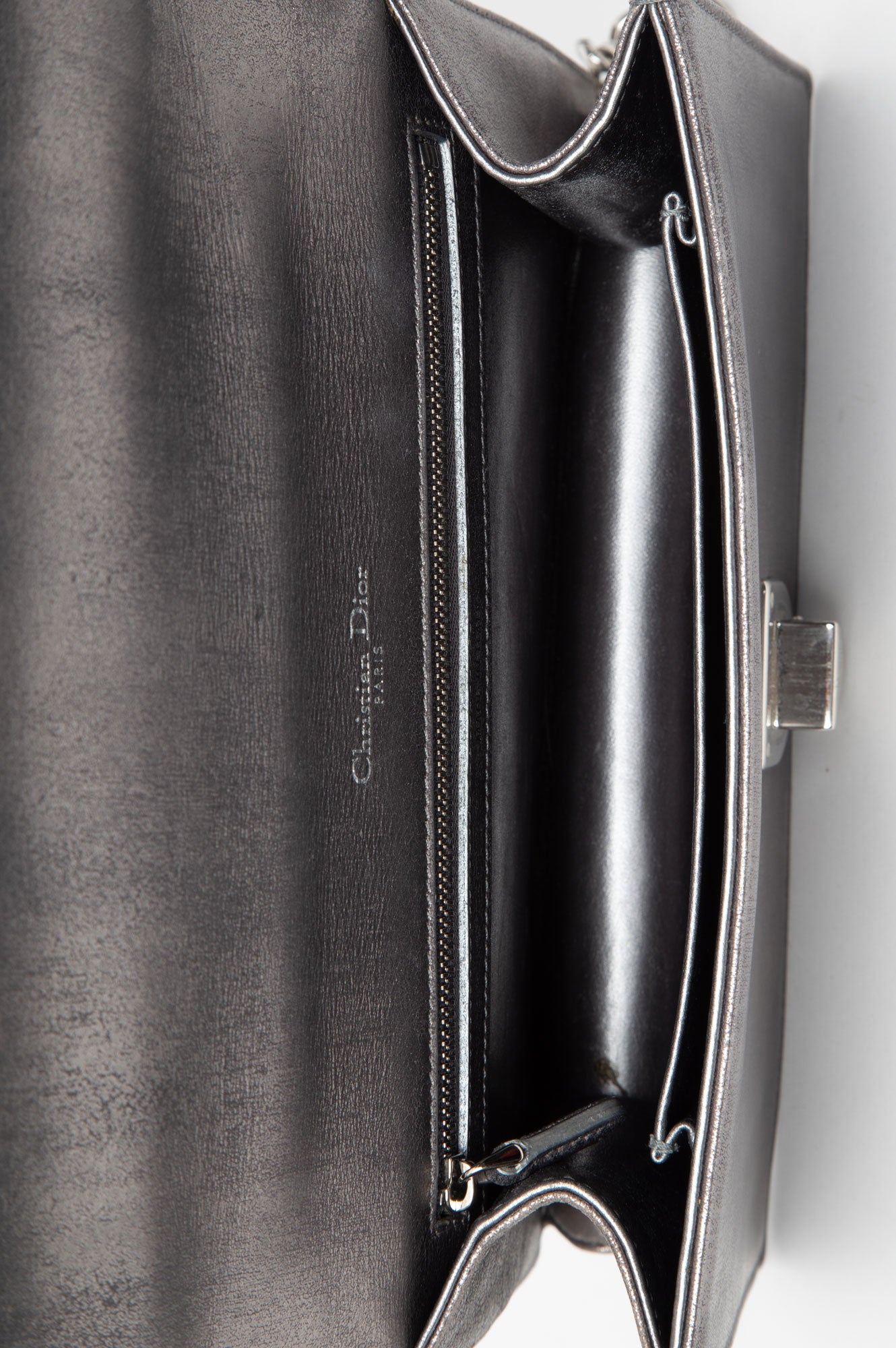 Christian Dior Distressed Silver Calfskin Medium Diorama