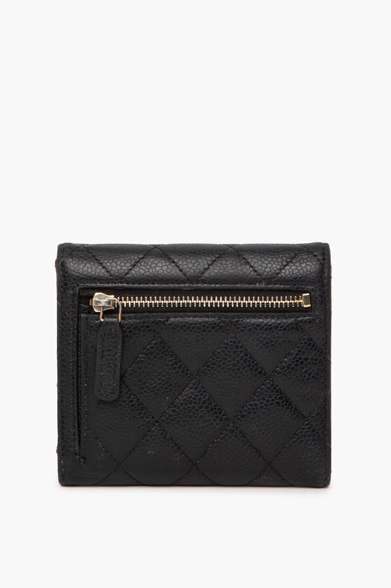 Chanel Black Caviar Quilted Compact Flap Wallet