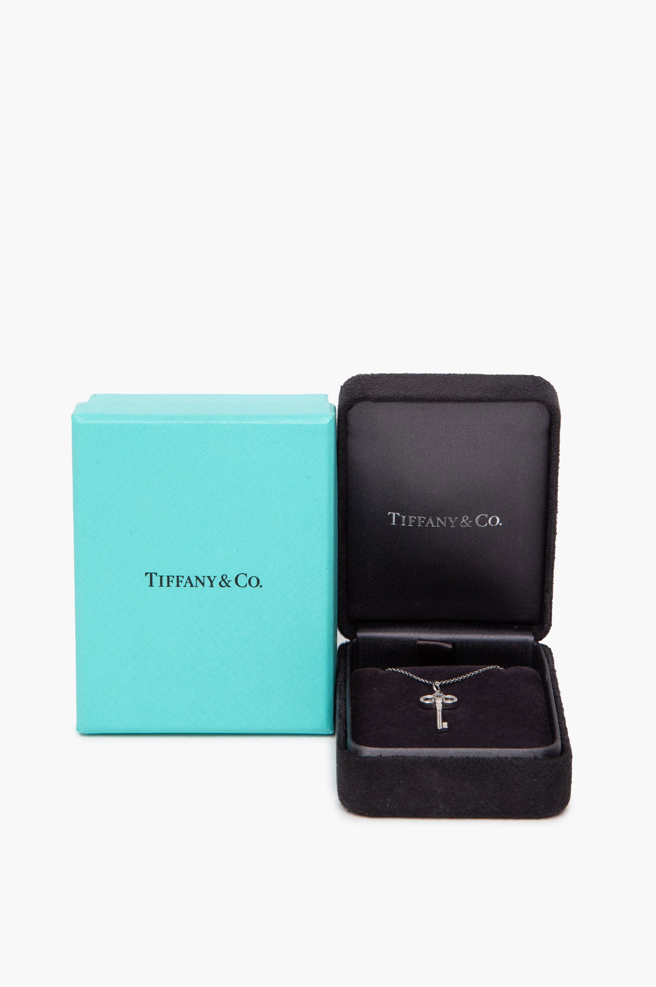 Tiffany & Co. 18k White Gold and Diamond Crown Key Pendant Necklace