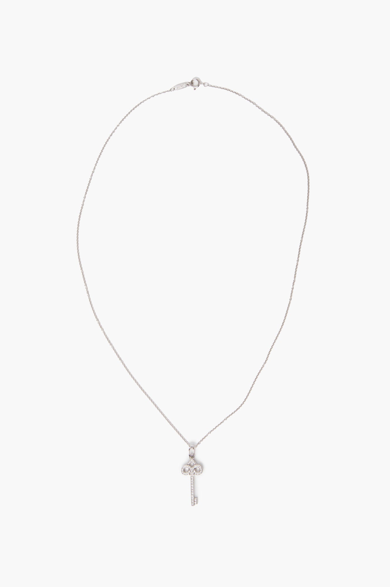 Tiffany & Co. 18k White Gold and Diamond Crown Key Pendant Necklace