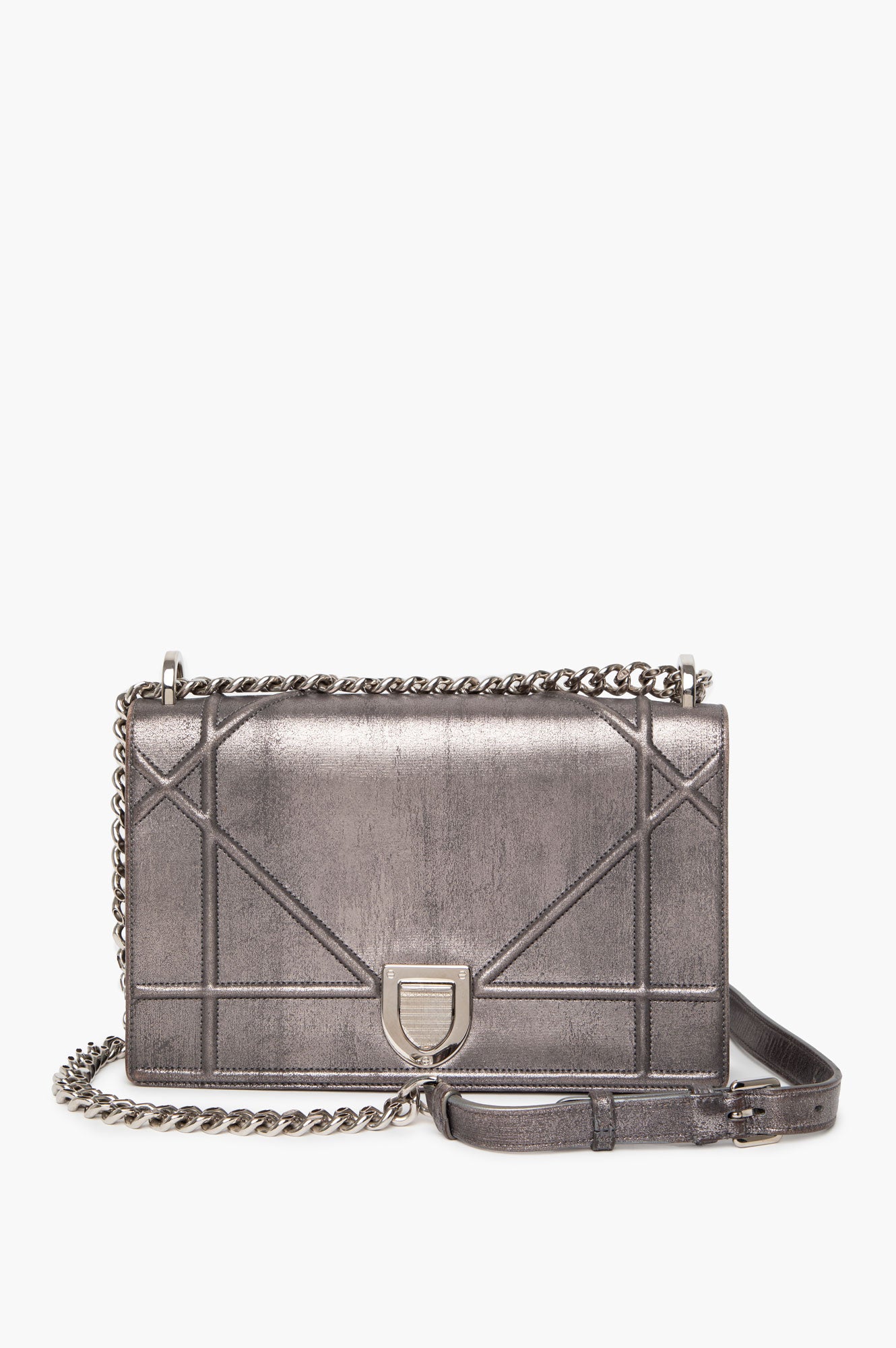 Christian Dior Distressed Silver Calfskin Medium Diorama