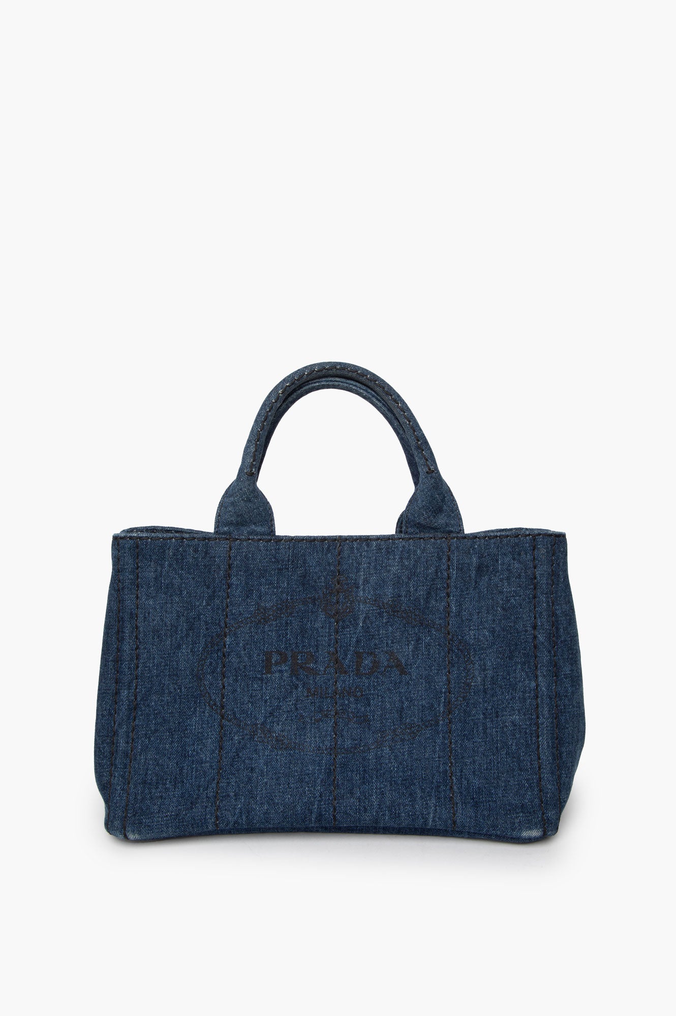 Prada Blue Canapa Logo Denim Tote