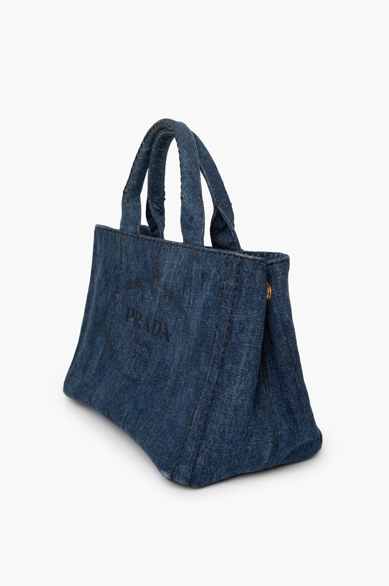 Prada Blue Canapa Logo Denim Tote