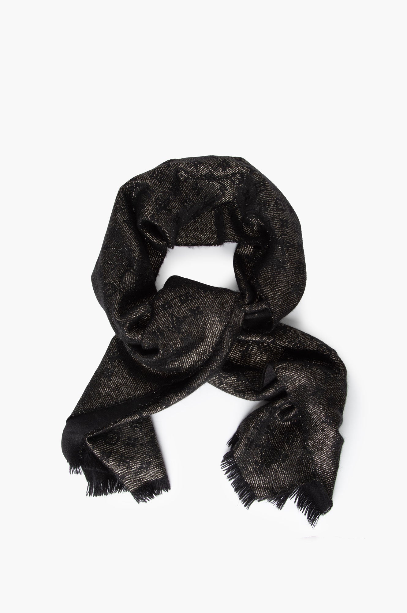 Louis Vuitton Cashmere Black/Gold Monogram Scarf