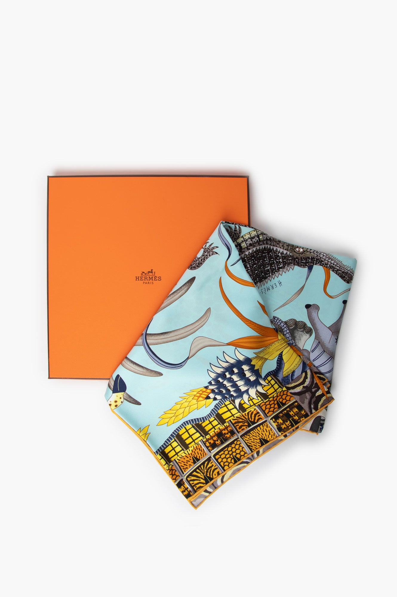 Hermes Blue La Marche Du Zambeze Silk Scarf 90cm