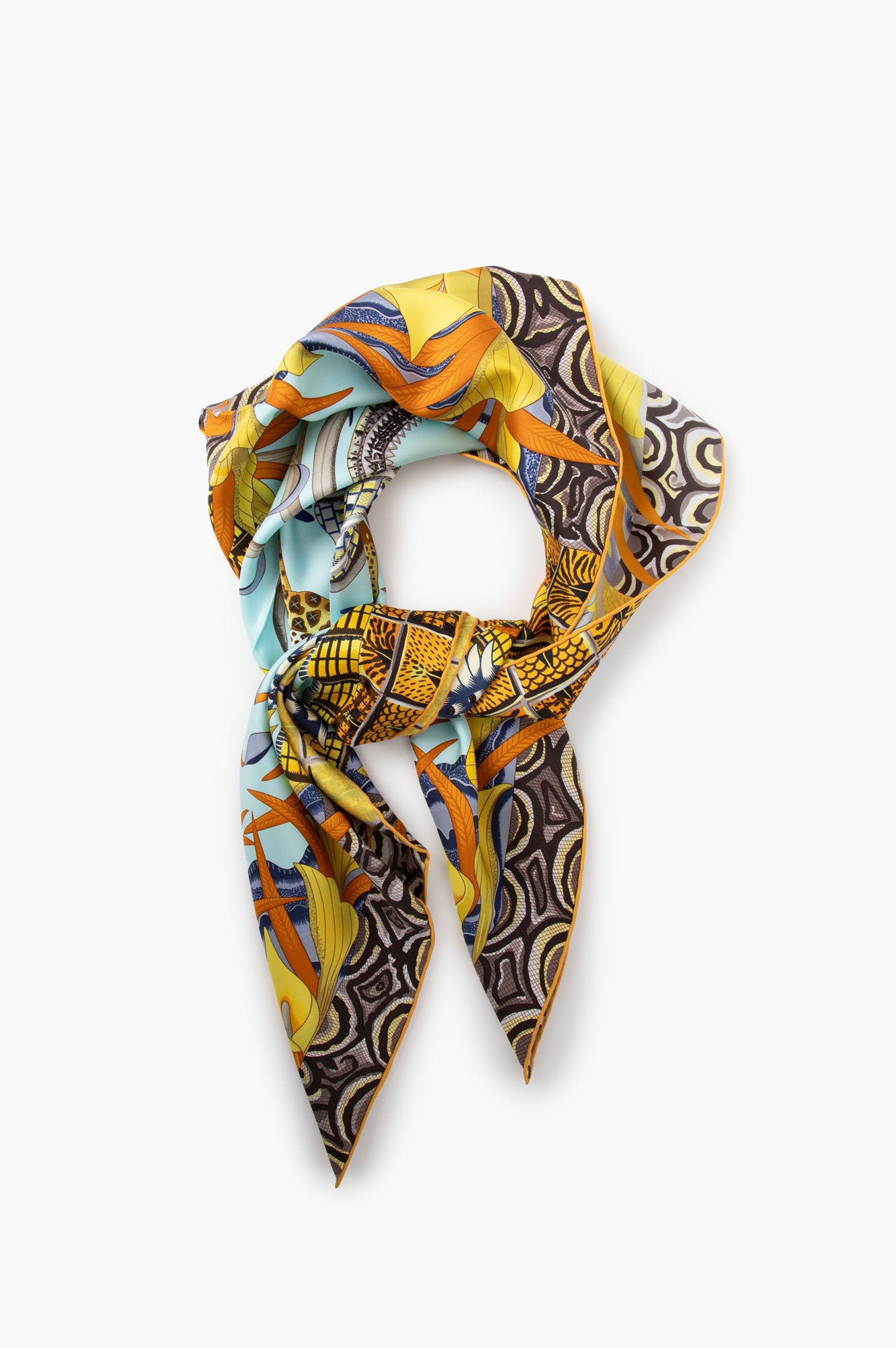 Hermes Blue La Marche Du Zambeze Silk Scarf 90cm