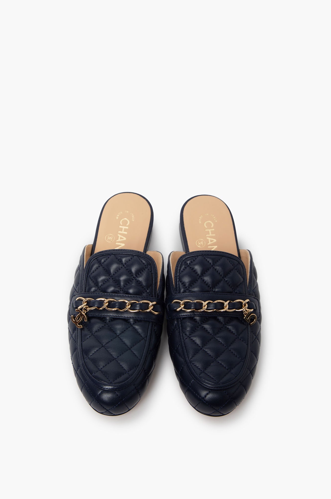 Chanel Blue Quilted Slip-on Mules Size 36.5