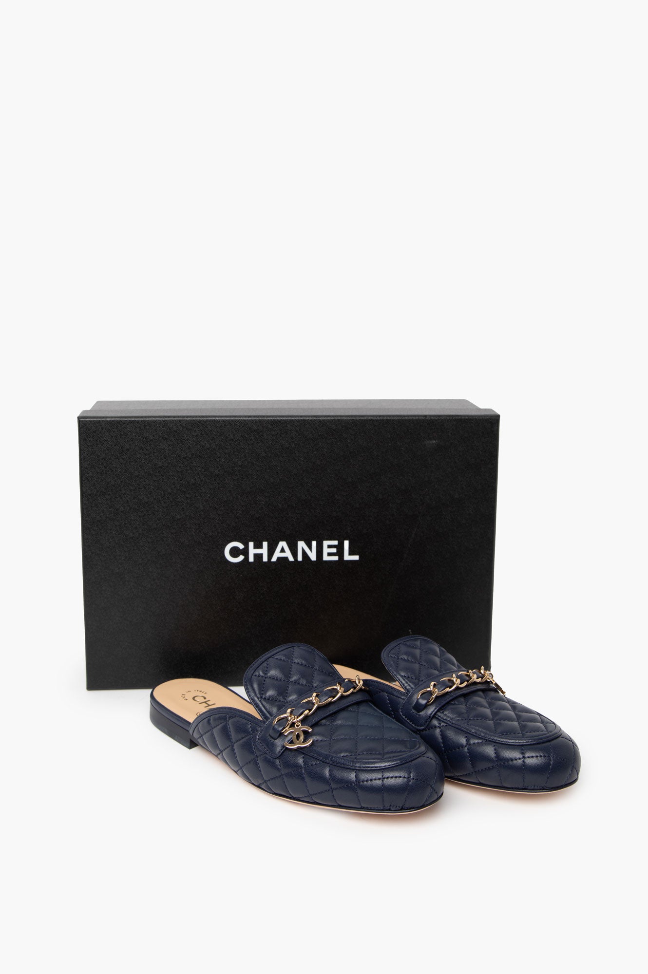 Chanel Blue Quilted Slip-on Mules Size 36.5