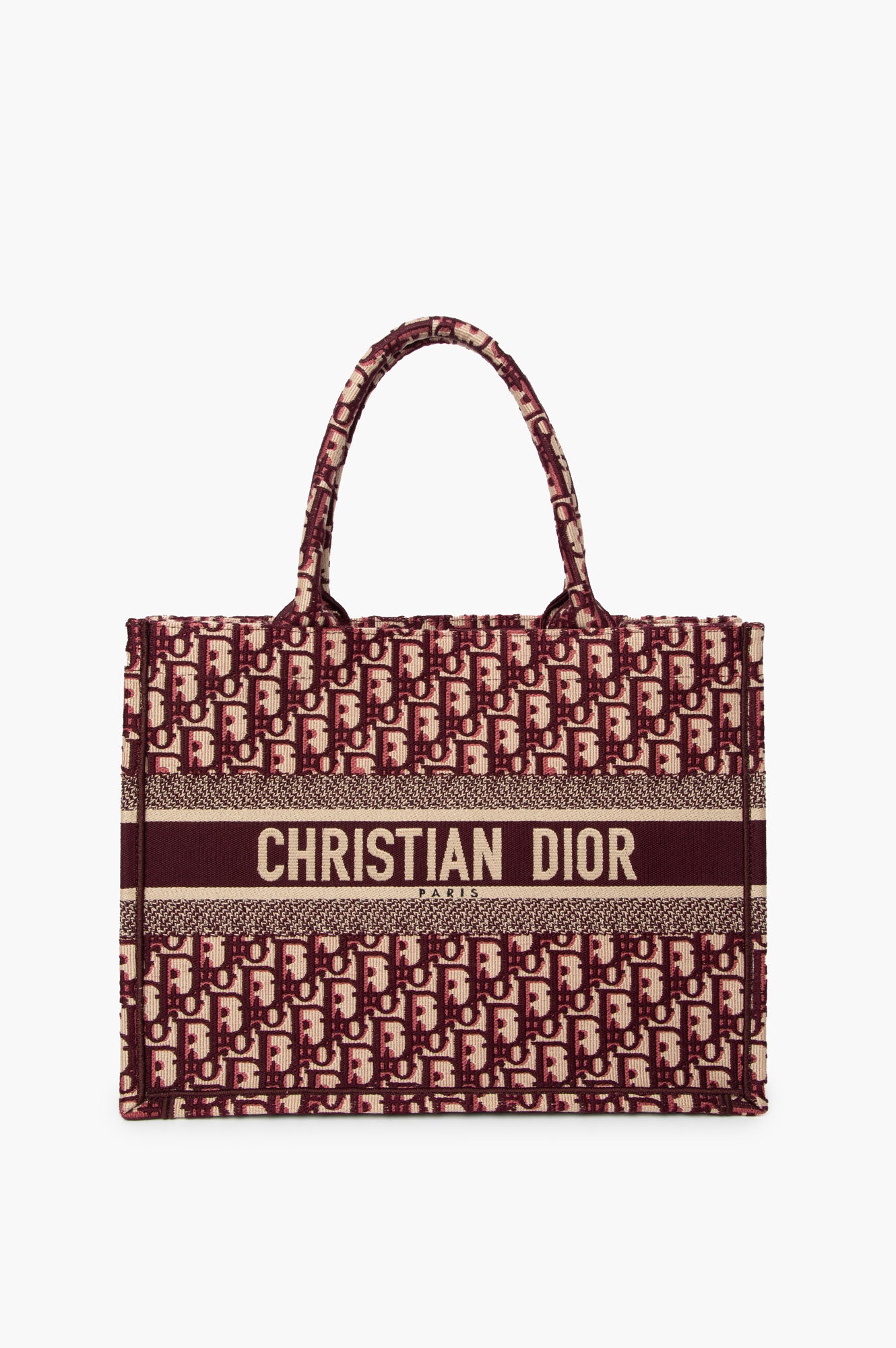 Christian Dior Red Oblique Embroidery Medium Book Tote Bag