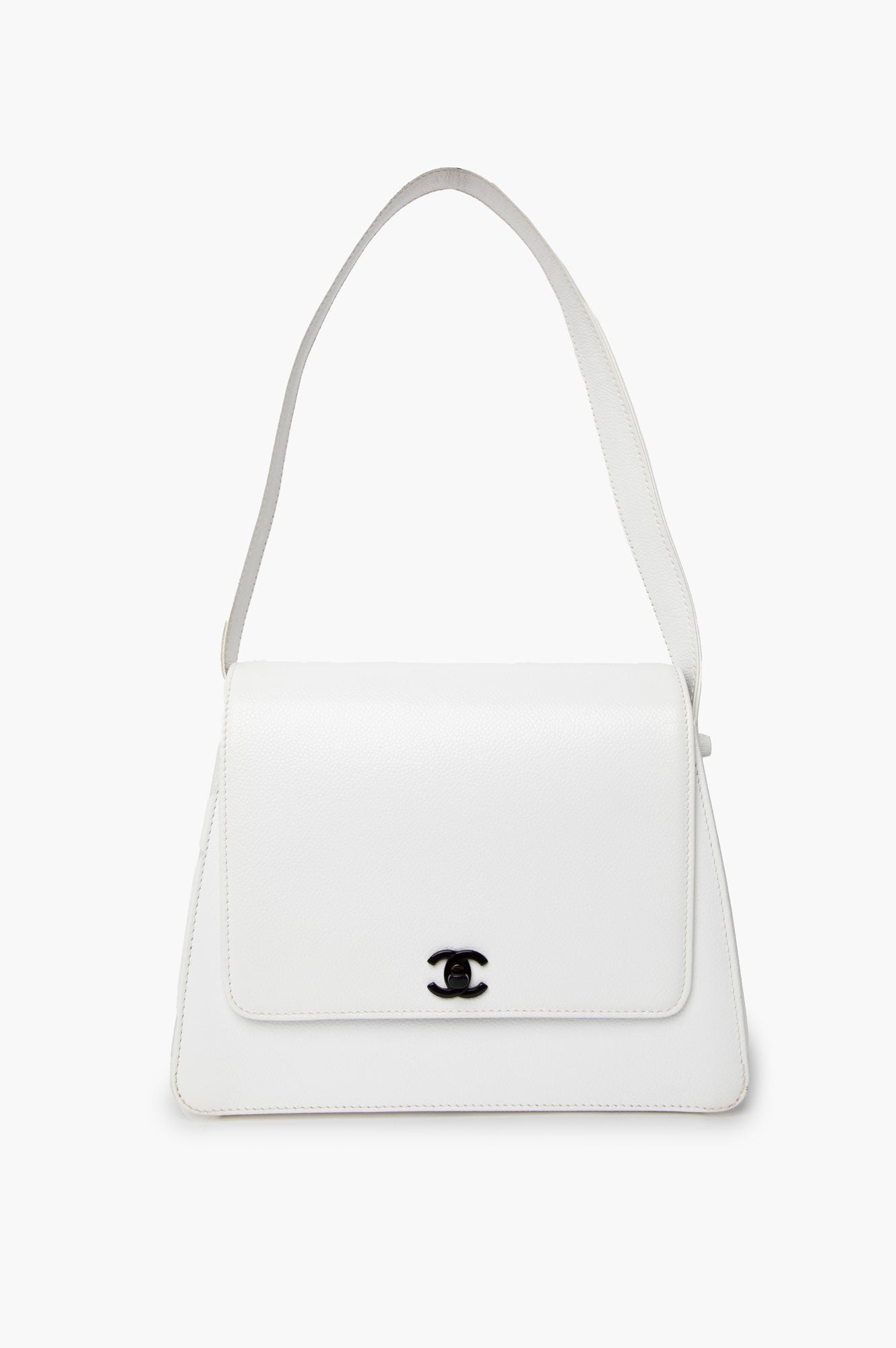 Chanel 1997-1999 White Caviar Flap Shoulder Bag