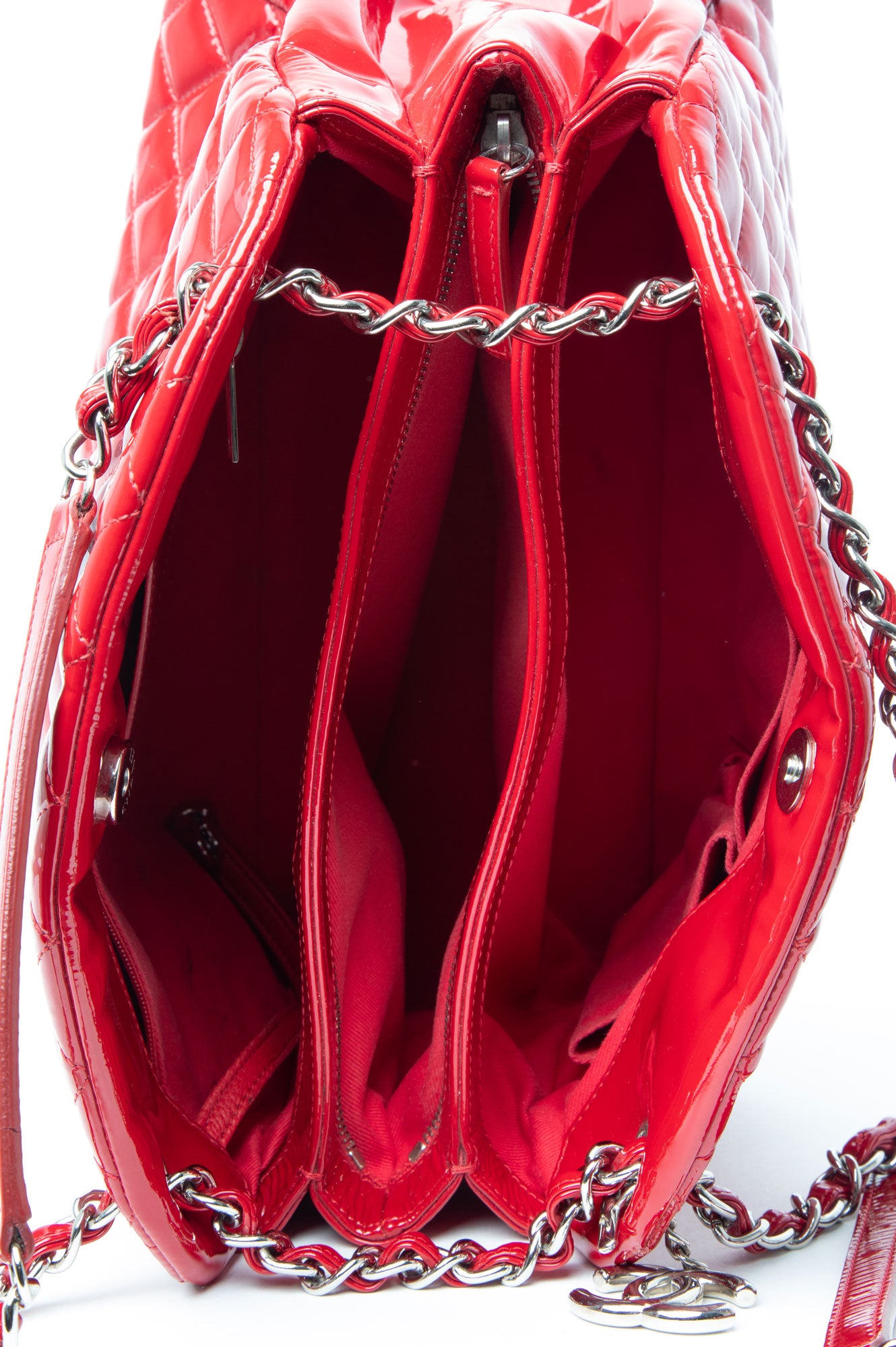 Chanel Red Mademoiselle Patent Bowling Bag