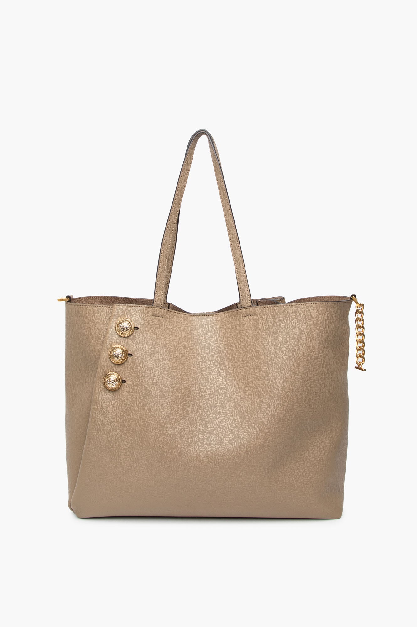 Balmain Embleme Taupe Grained Leather Tote