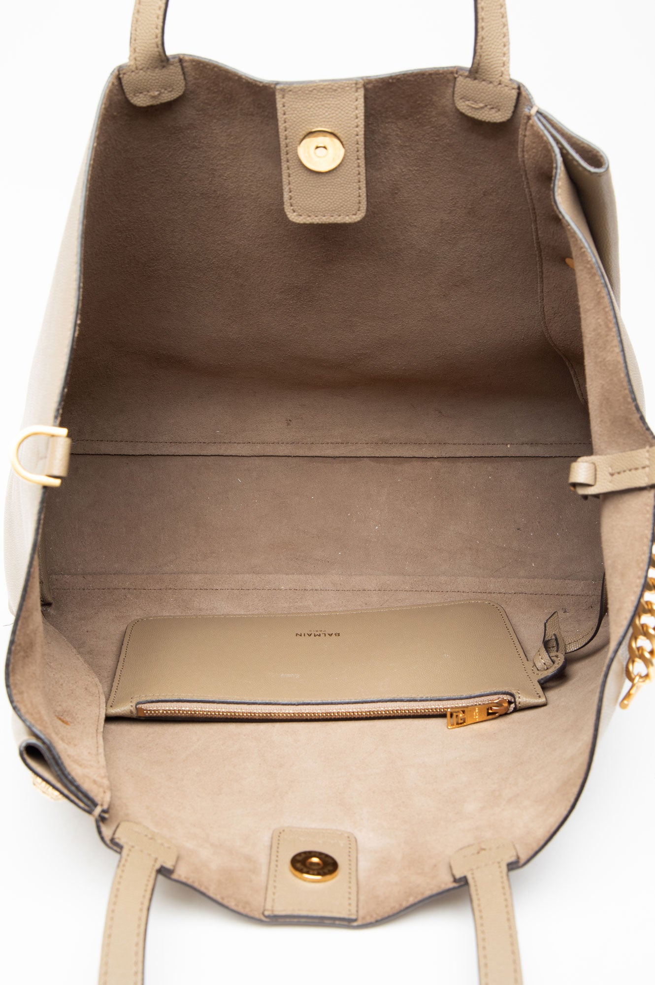 Balmain Embleme Taupe Grained Leather Tote