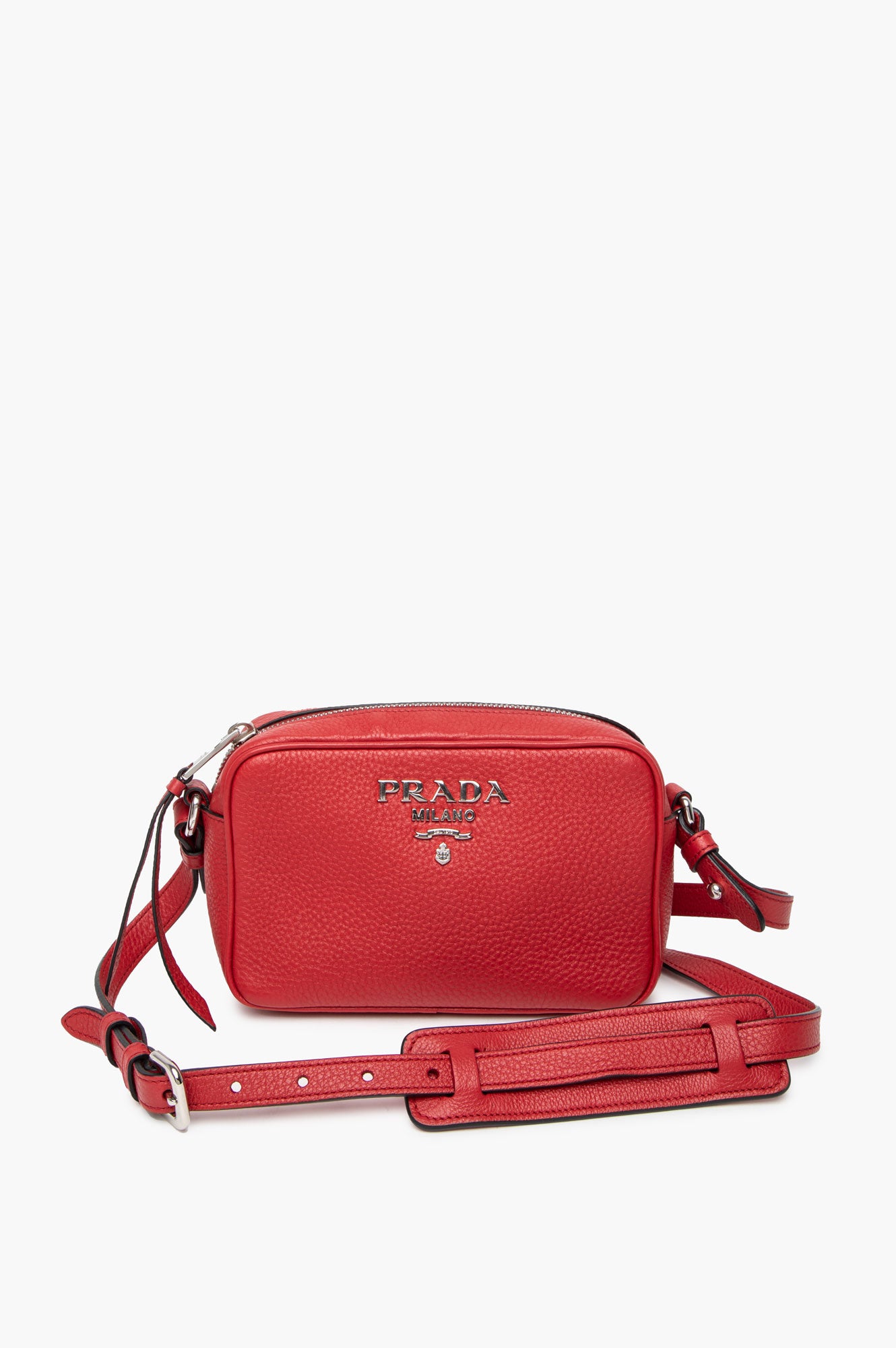 Prada Red Pebbled Leather Crossbody Bag