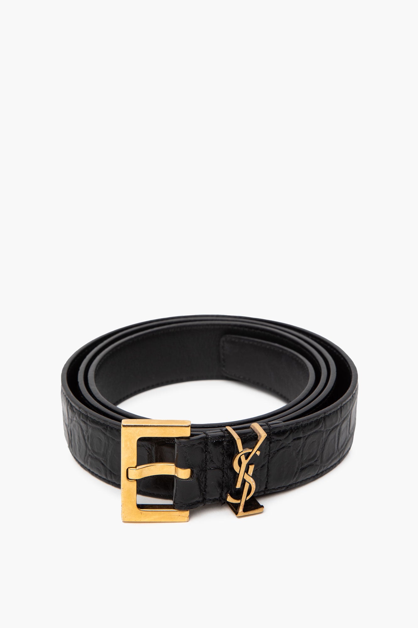 Saint Laurent Cassandre Croc Embossed Belt