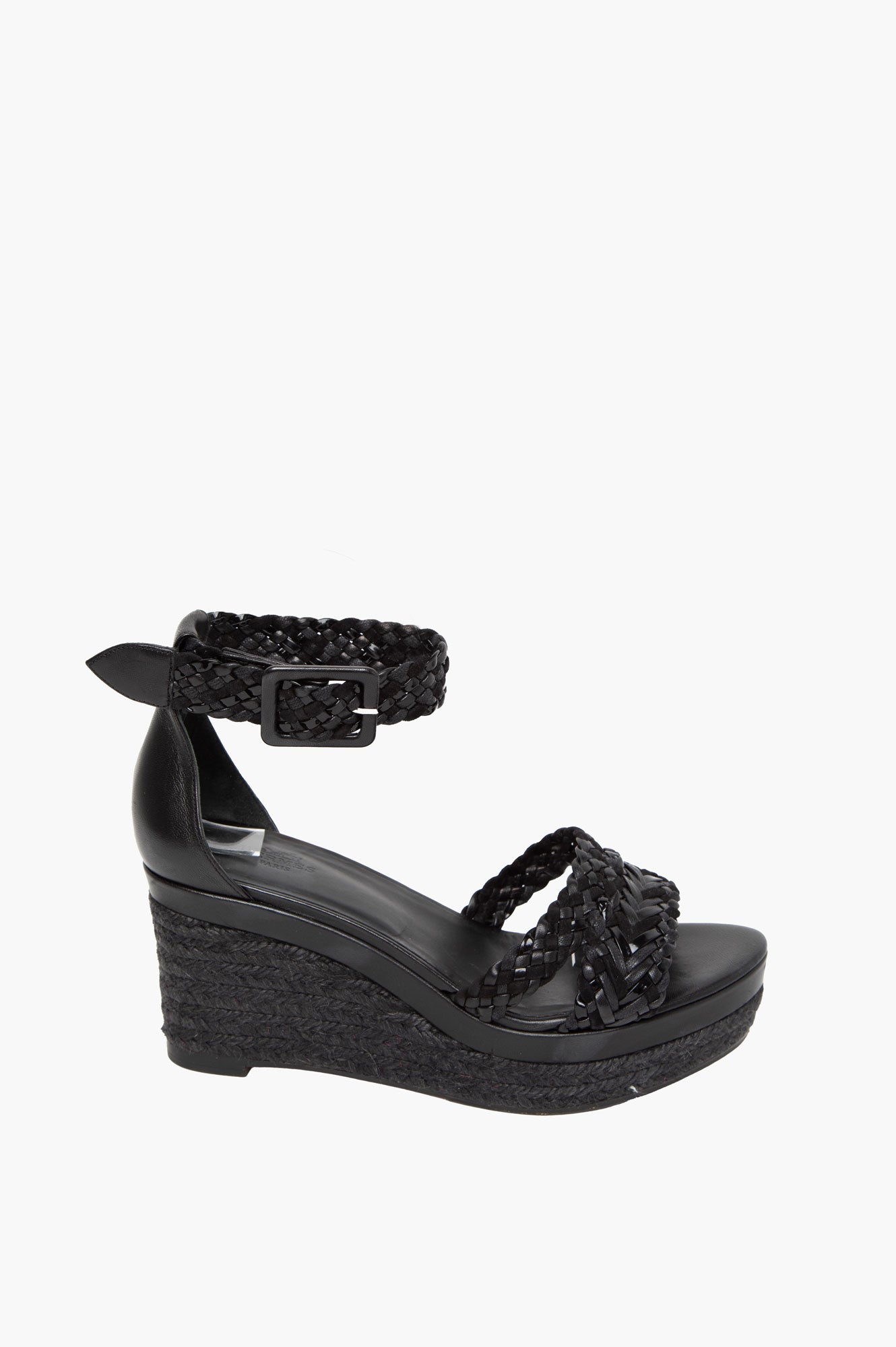 Hermes Black Leather Wedge Sandals Size 38