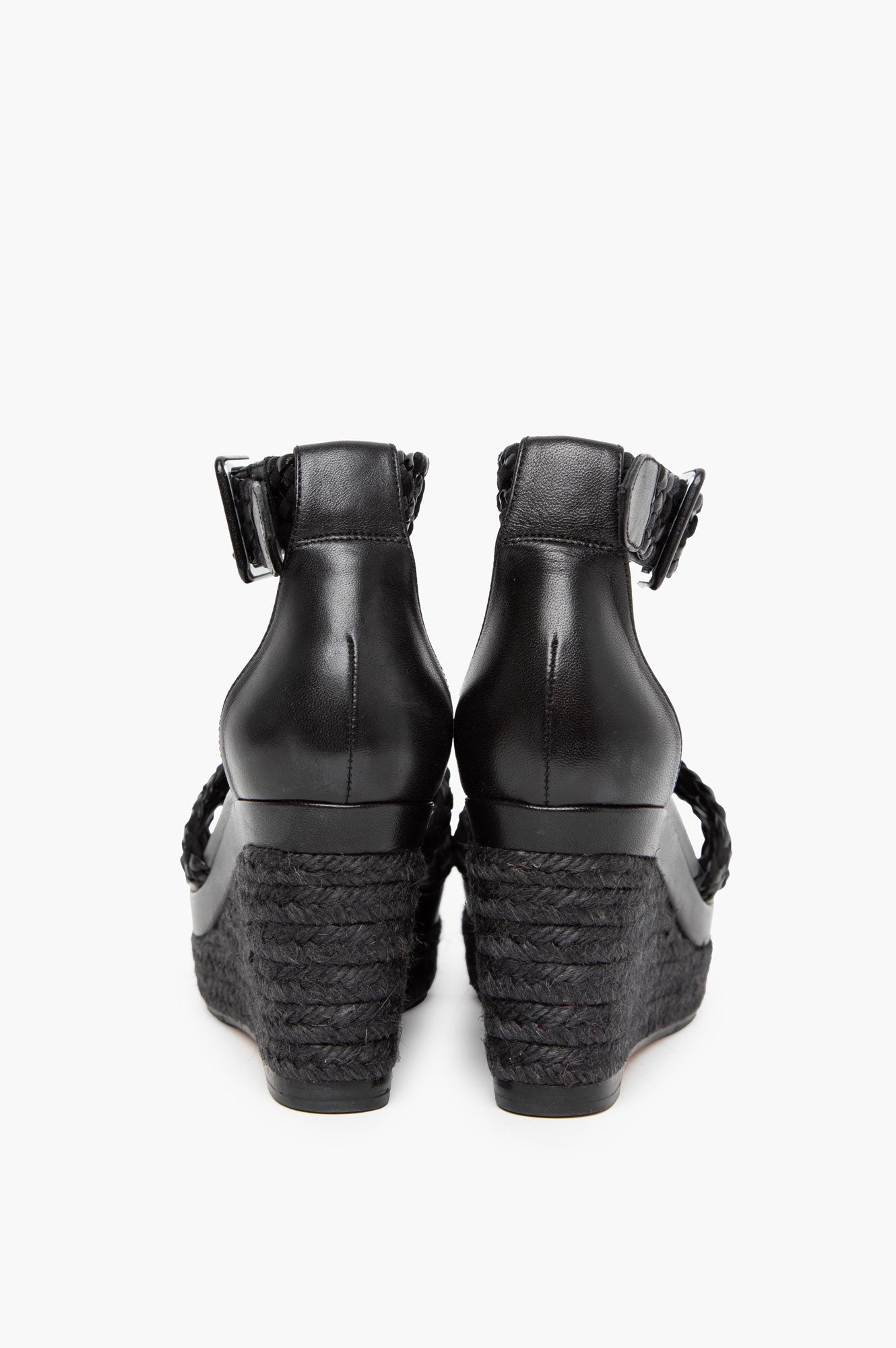 Hermes Black Leather Wedge Sandals Size 38