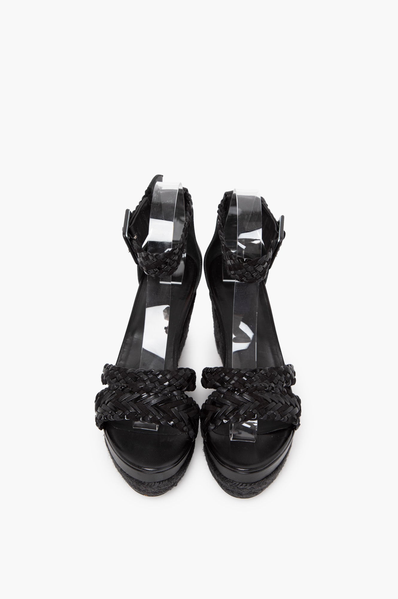 Hermes Black Leather Wedge Sandals Size 38