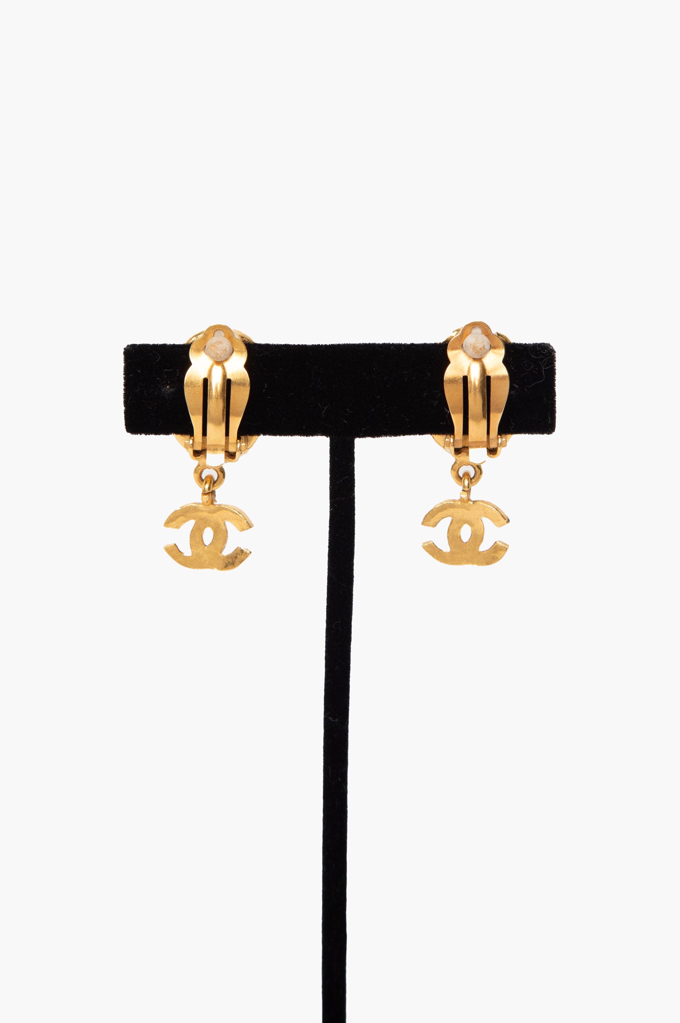 Chanel Green Jade Gold Plated Clip Earrings