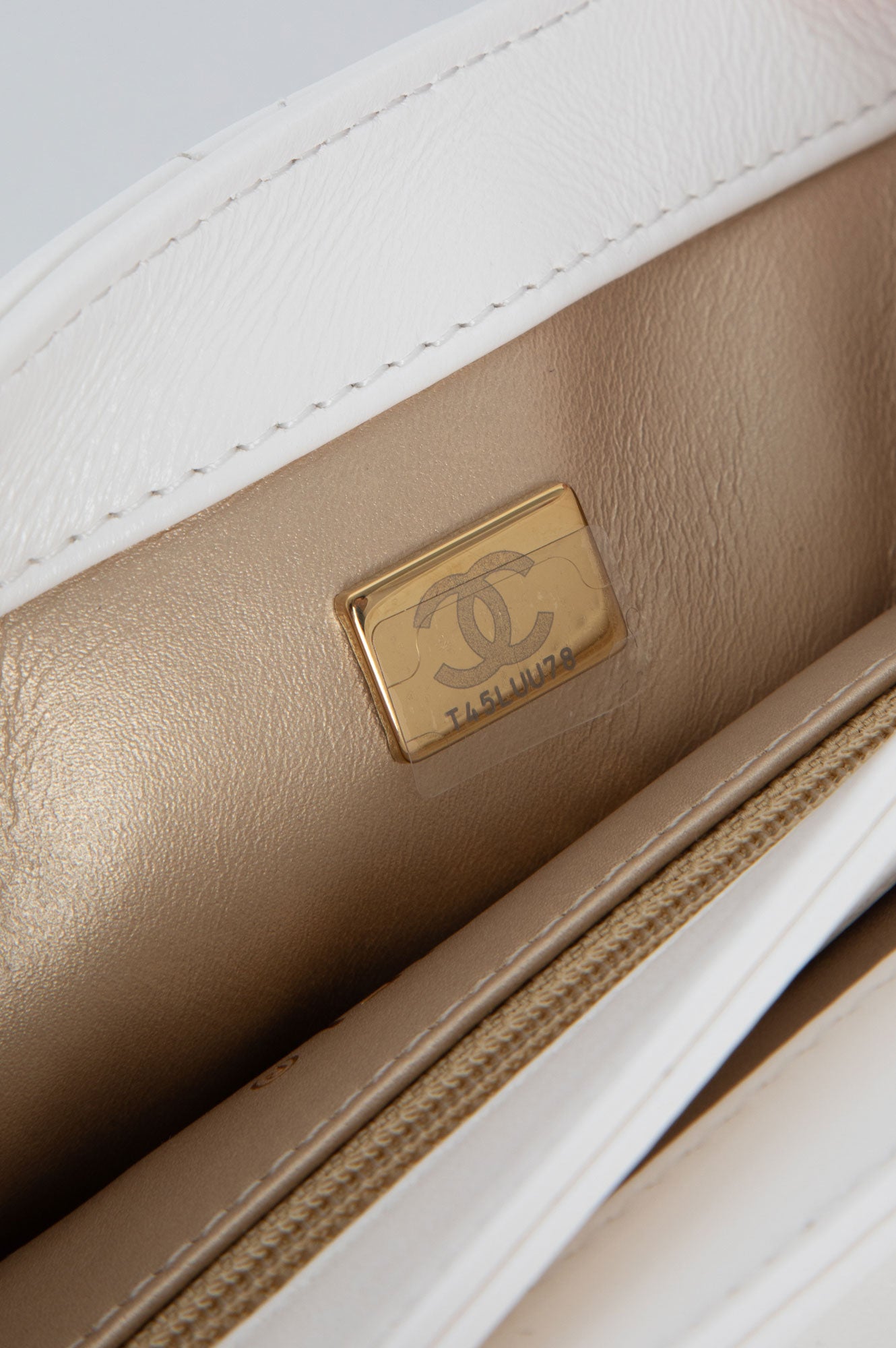 Chanel White Crystal Logo Gold Chain Flap Bag