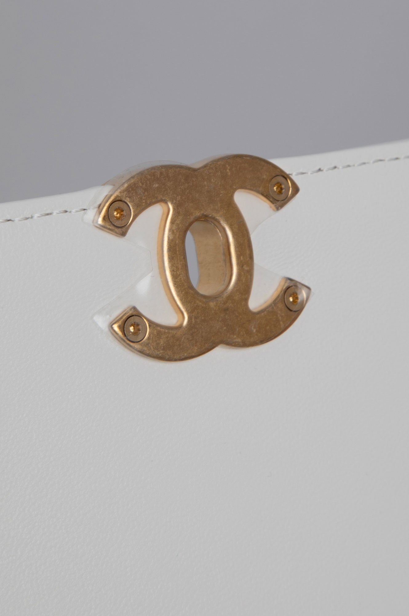 Chanel White Crystal Logo Gold Chain Flap Bag