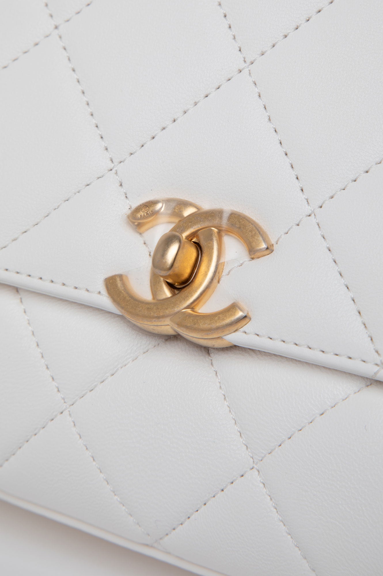Chanel White Crystal Logo Gold Chain Flap Bag