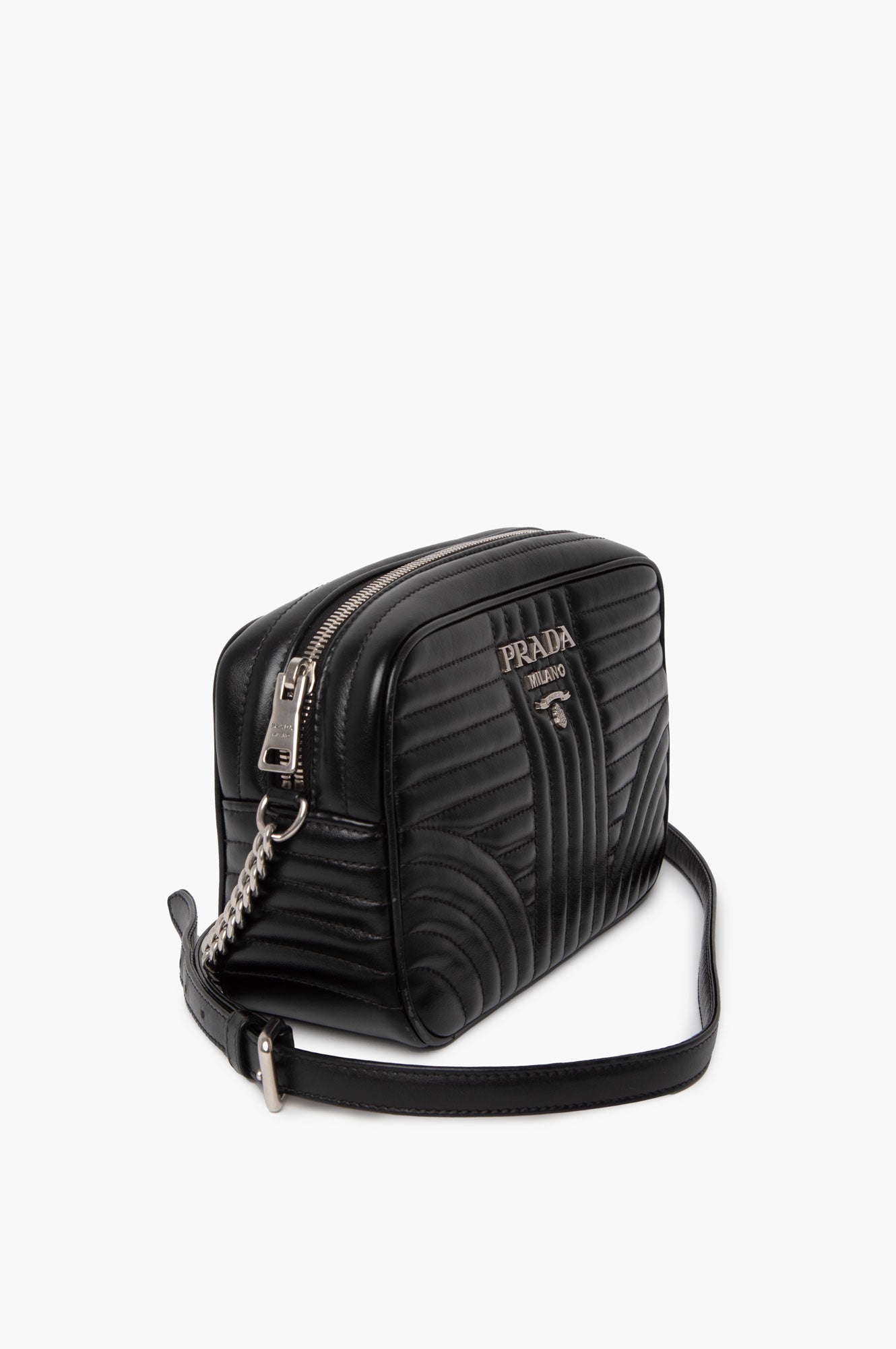 Prada Black Milano Logo Chain Camera Bag