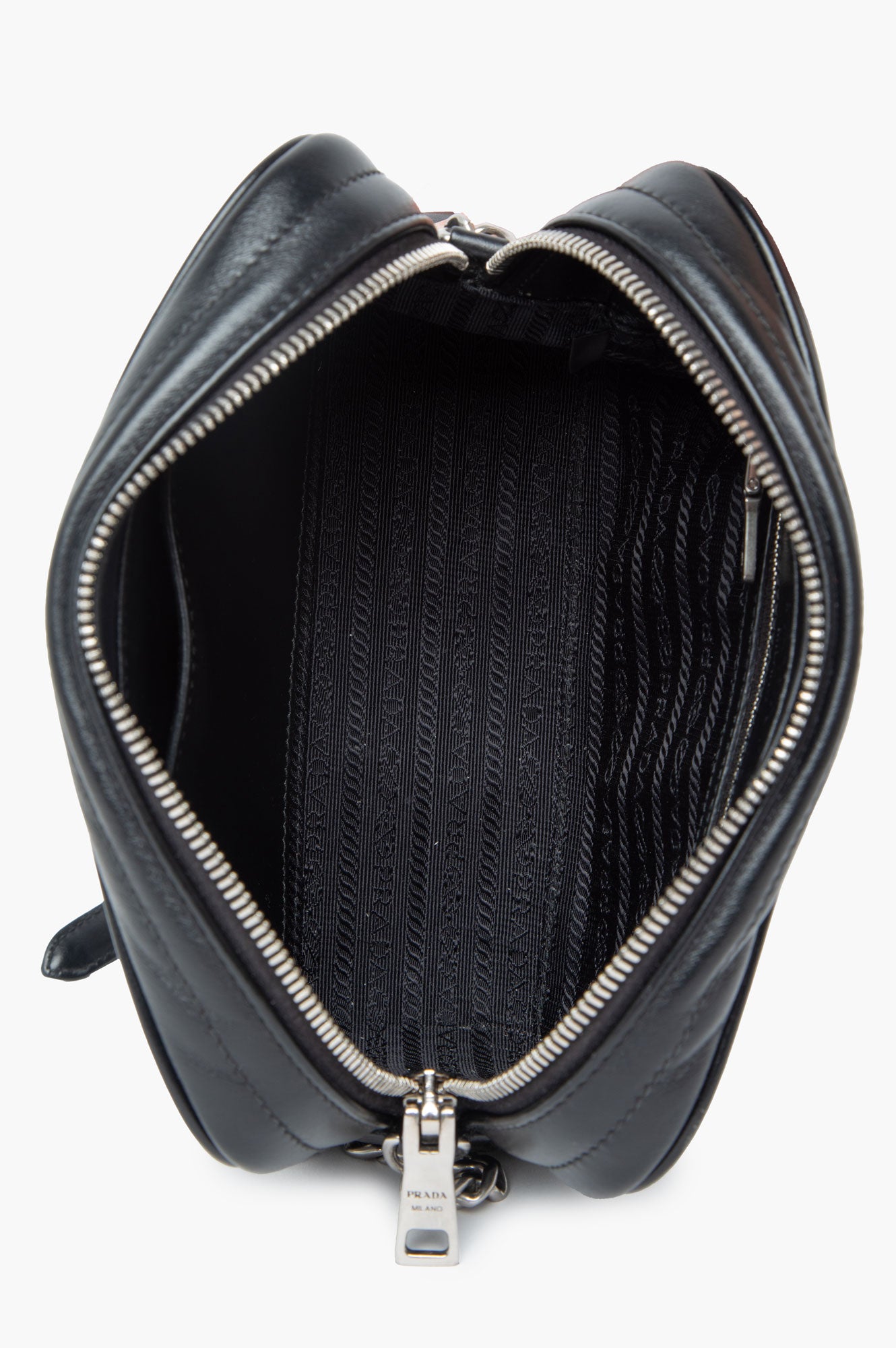 Prada Black Milano Logo Chain Camera Bag