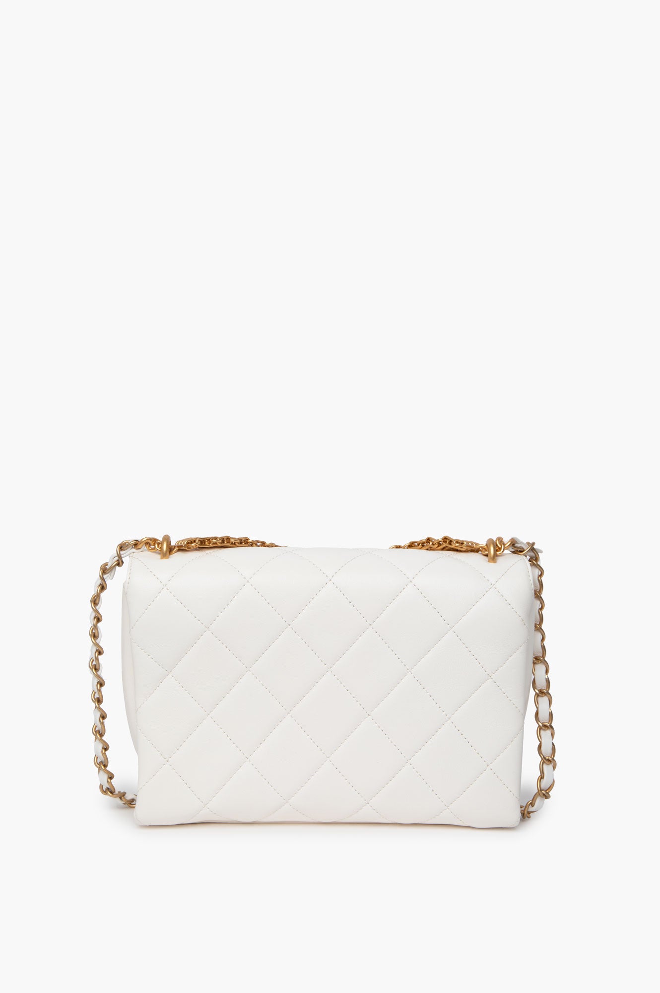 Chanel White Crystal Logo Gold Chain Flap Bag