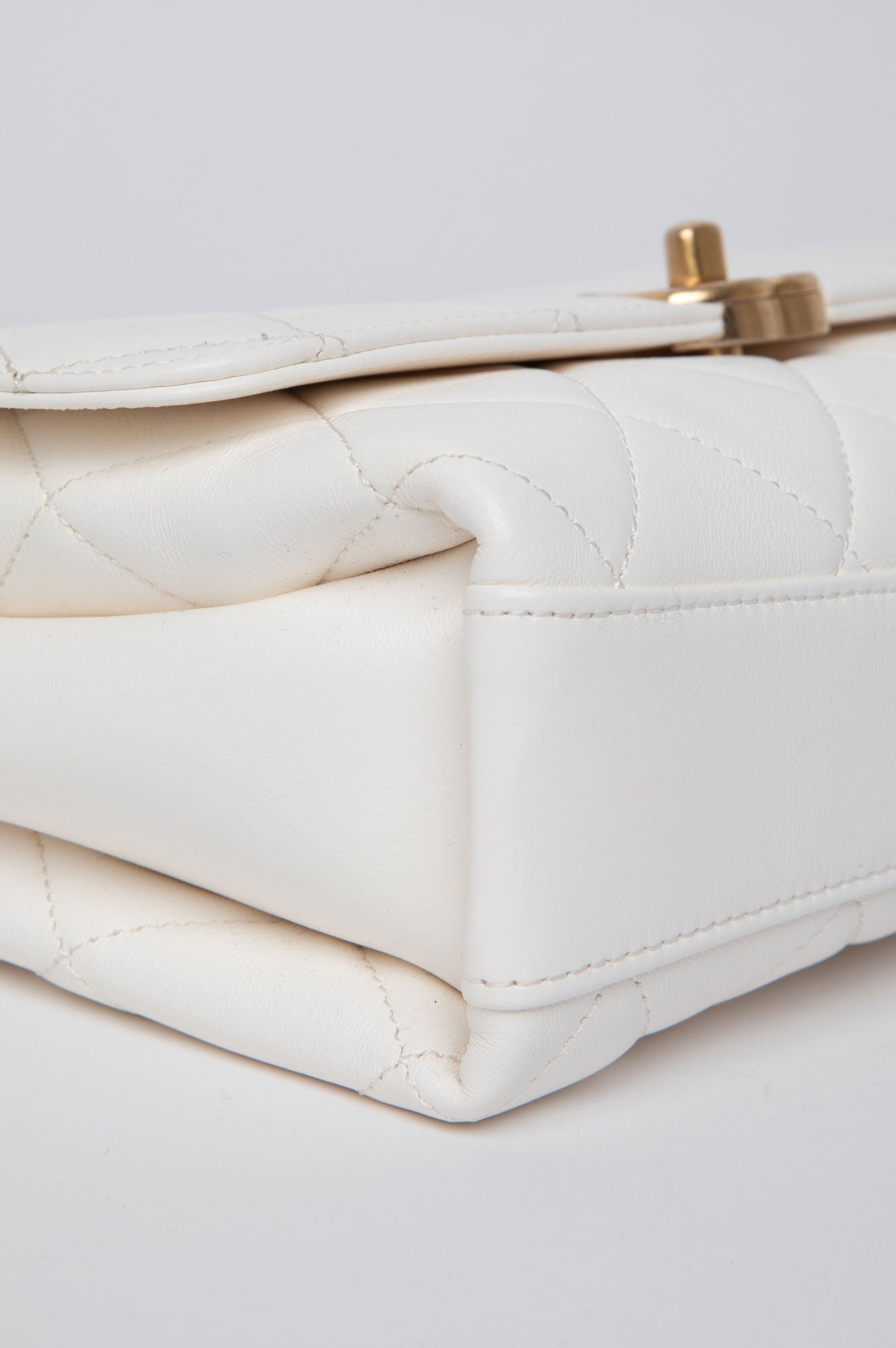 Chanel White Crystal Logo Gold Chain Flap Bag