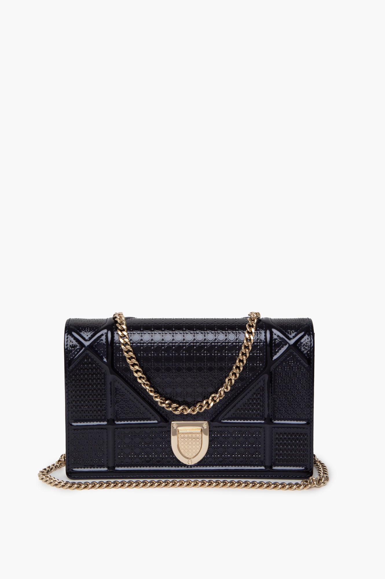Christian Dior Blue Patent Diorama Wallet on Chain
