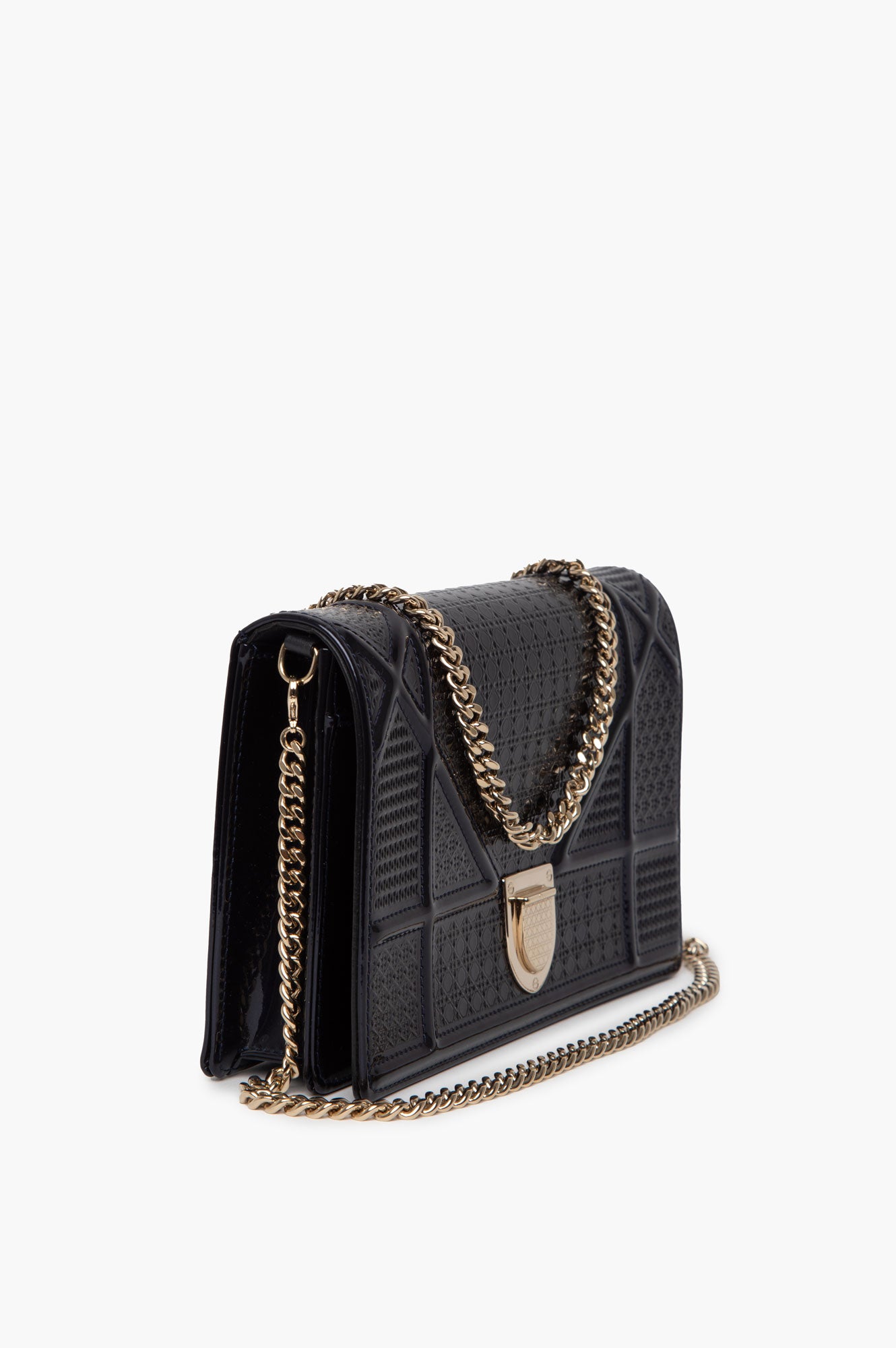 Christian Dior Blue Patent Diorama Wallet on Chain