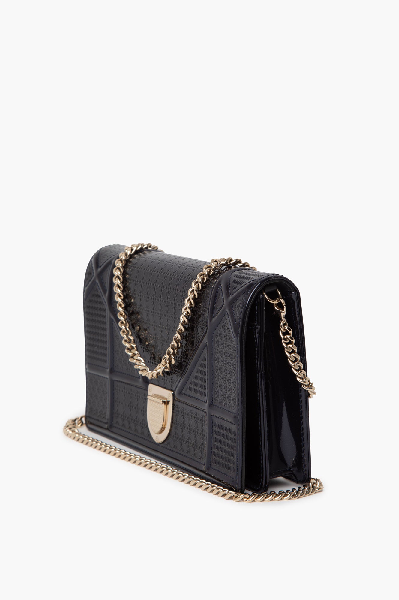 Christian Dior Blue Patent Diorama Wallet on Chain