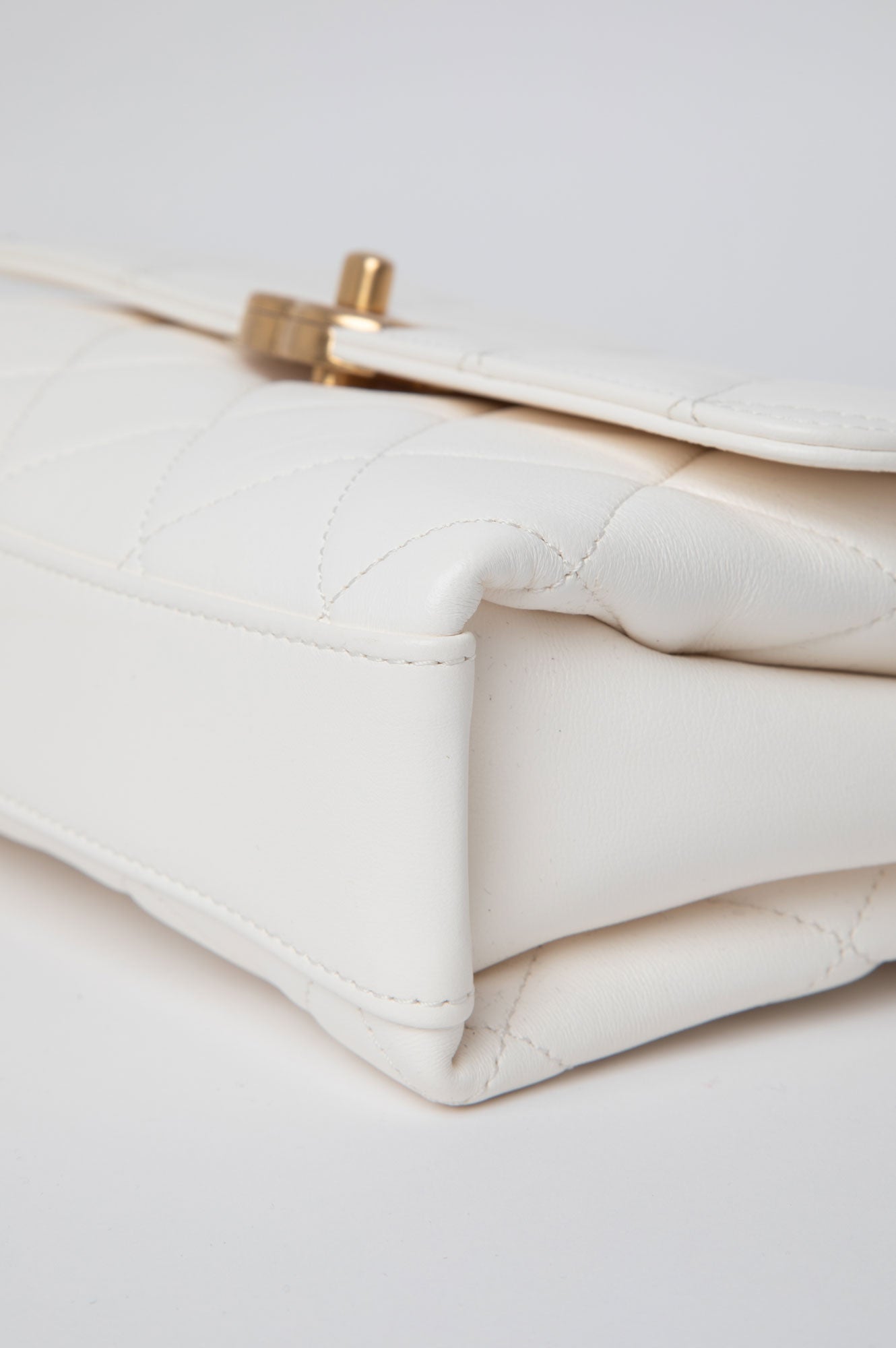 Chanel White Crystal Logo Gold Chain Flap Bag