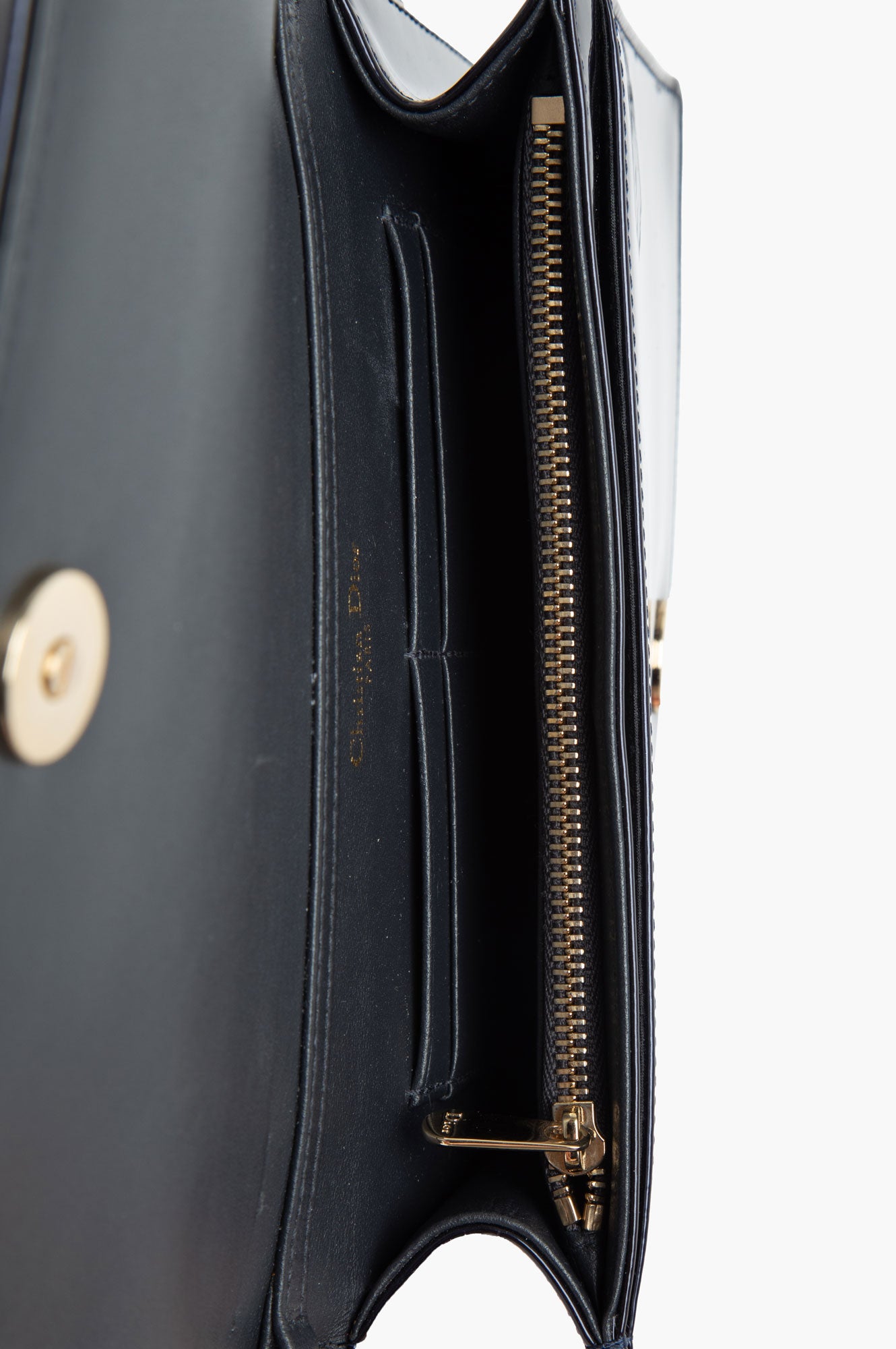 Christian Dior Blue Patent Diorama Wallet on Chain