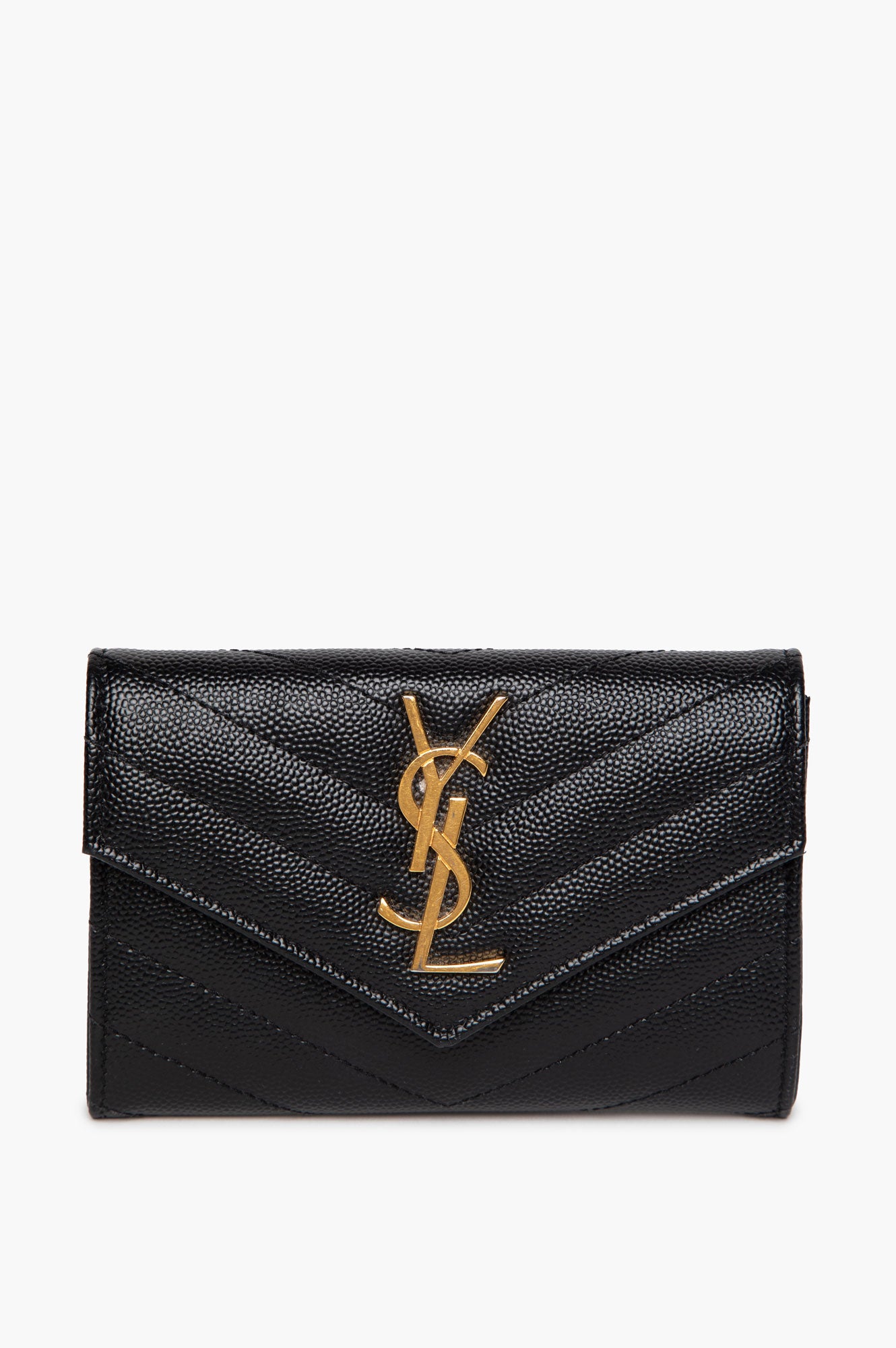 Saint Laurent Black Grained Leather Compact Wallet